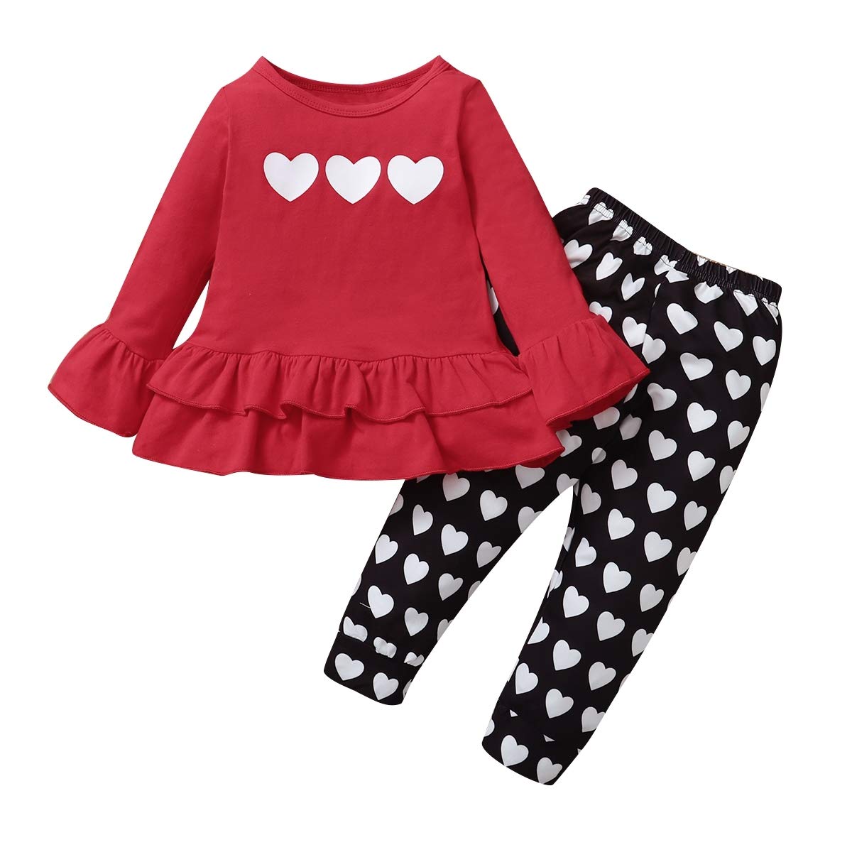 Valentine's Day Outfit for Baby Girls - Red Ruffled Sleeve Top & Heart-Shaped Pants Set | Cute Toddler Girl's Clothing for Valentine's Photos, Parties & Special Occasions