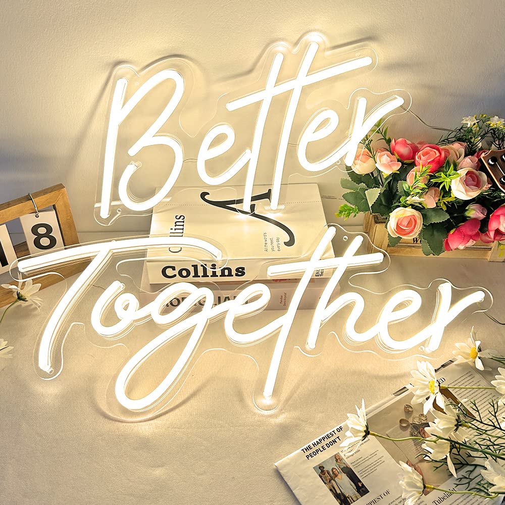 Divatla Better Together Warm White LED Neon Sign - Wedding Decor, Backdrop, Bedroom Wall Art - Large Custom Tube Light for Home, Party & Event Decorations | Perfect for Anniversary, Valentine's Day & Romantic Settings