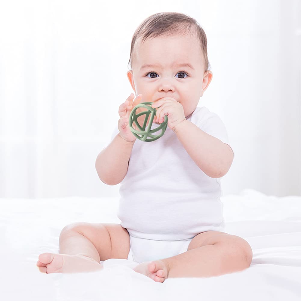 **TOPGOMES Baby Teething Toys – BPA-Free Silicone Soft Ball Teether for Infants 6+ Months, Easy to Hold, Soothing Sore Gums – 2 Pack (Sage & Ether) – Perfect for On-the-Go, Daycare & Travel**