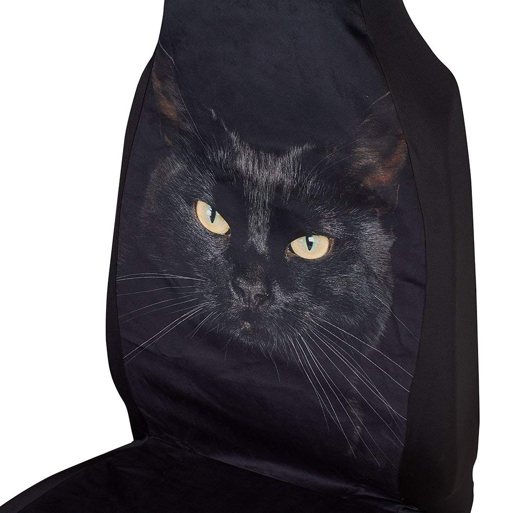 Premium Universal Front Car Seat Covers - Ultra-Soft Pet-Friendly Car Seat Protectors with Stylish Black Cat Print | Perfect for Daily Commuting, Road Trips & Pet Owners