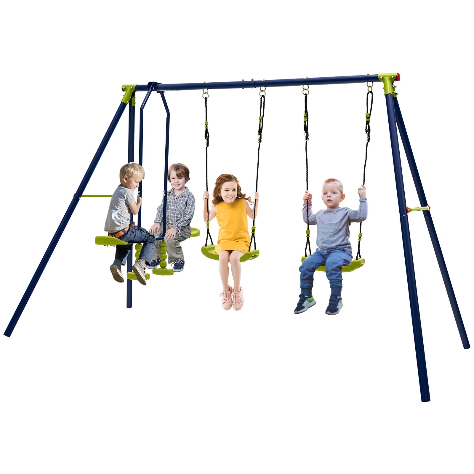 Costzon 440 lbs Heavy Duty 2-in-1 Metal Swing Set for Backyard - Extra Large Outdoor Playground Equipment with 2 Swings, Glider & Adjustable Hanging Ropes - Durable Kids Swing Stand for Gardens, Parks & Play Areas