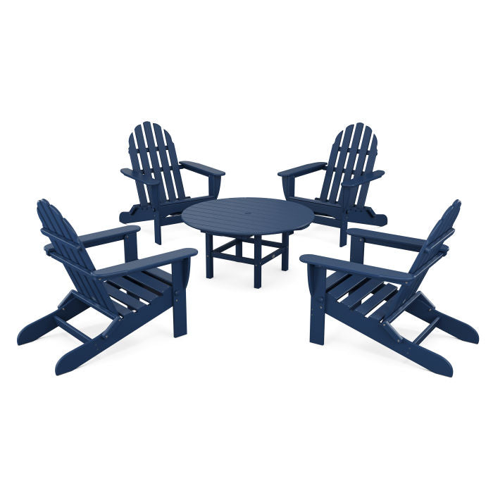 POLYWOOD Classic Folding Adirondack 5-Piece Outdoor Patio Conversation Set - Perfect for Backyard, Poolside, and Garden Relaxation