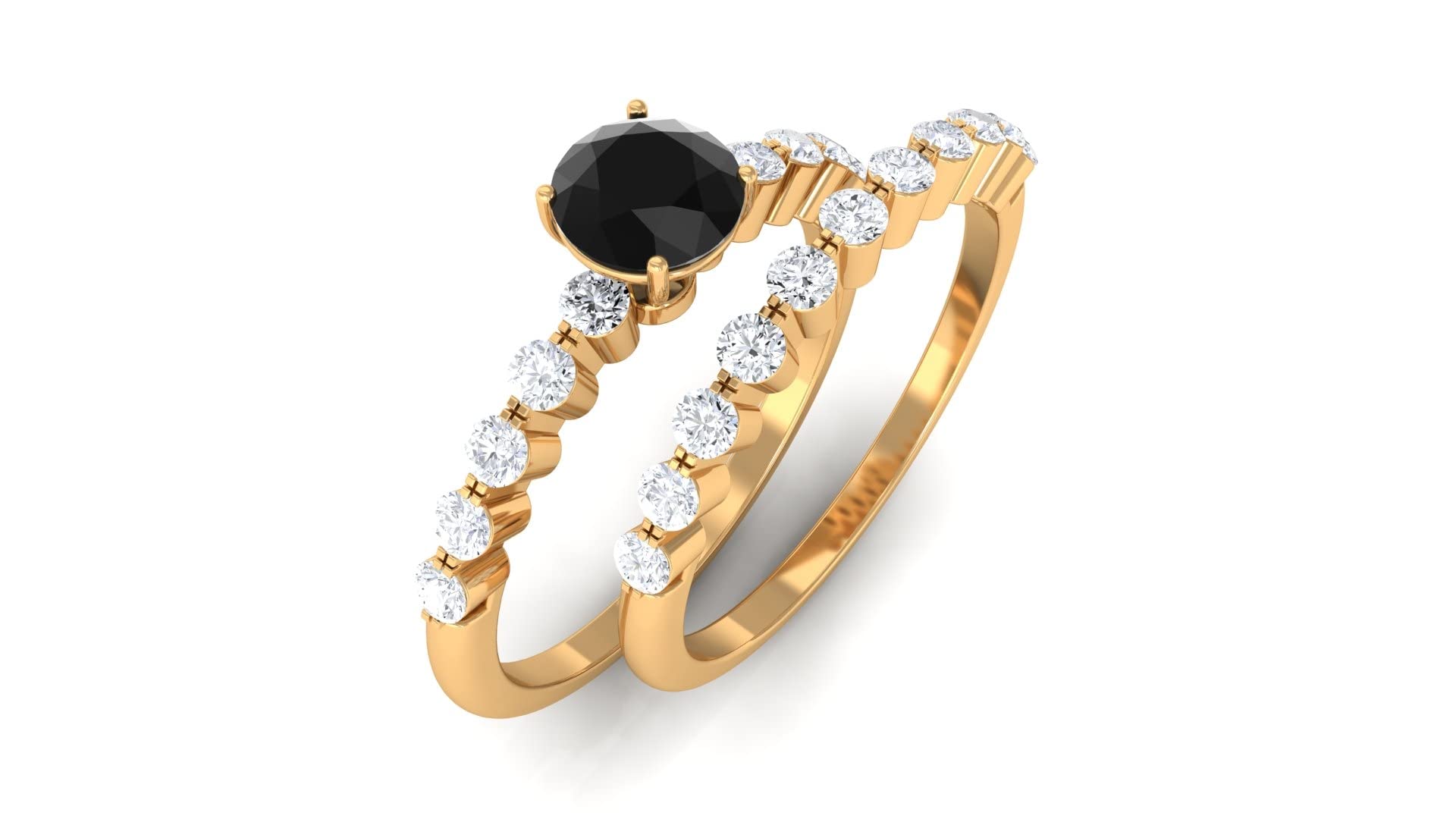 1.25 CT Black Spinel & Diamond Wedding Ring Set - 14K Solid Gold Engagement & Bridal Ring for Women - Perfect for Proposals, Anniversaries, and Special Occasions