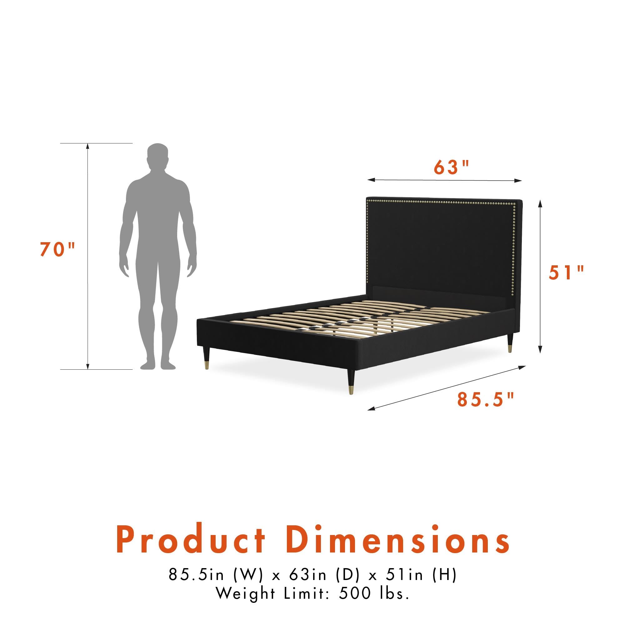 CosmoLiving by Cosmopolitan Audrey Queen Size Upholstered Bed Frame - Luxe Black Velvet Fabric for Modern Bedroom Decor | Perfect for Master Bedrooms & Guest Rooms