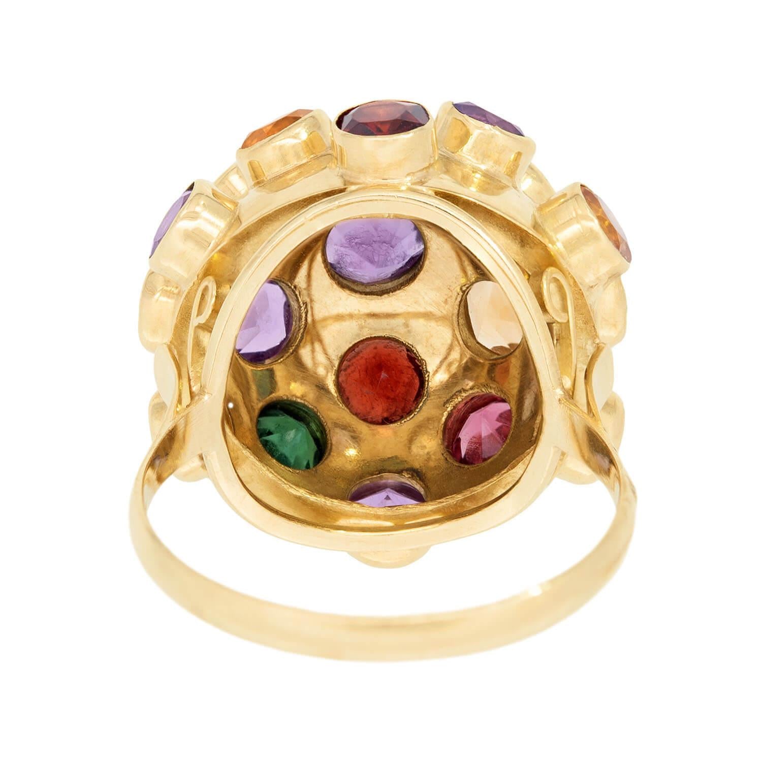 Vintage 18k Gold Multi Stone Sputnik Ring - Unique Bohemian Jewelry for Women, Perfect for Parties, Weddings & Special Occasions