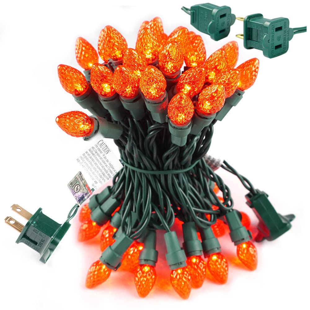 BOHON Halloween String Lights - 50 LED Orange & Green Wire for Indoor Outdoor Decor