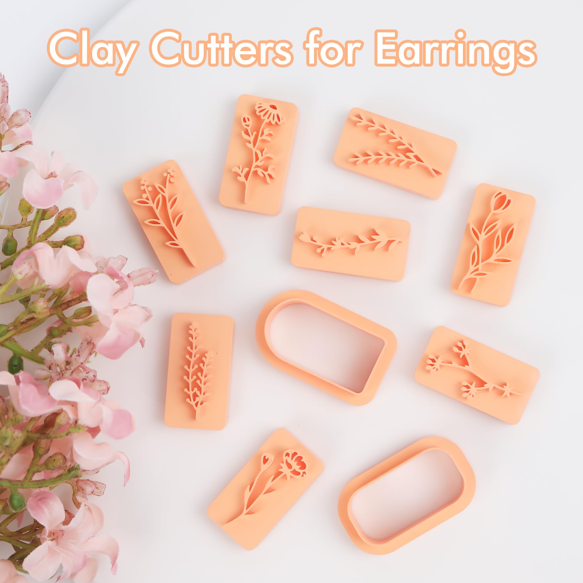 10 Pcs Flower Clay Cutters for Polymer Clay Jewelry Making - Embossed Floral Earring Cutters, Arch Frame Cutters & Plant Stamps - DIY Jewelry, Earrings & Home Decor Crafts