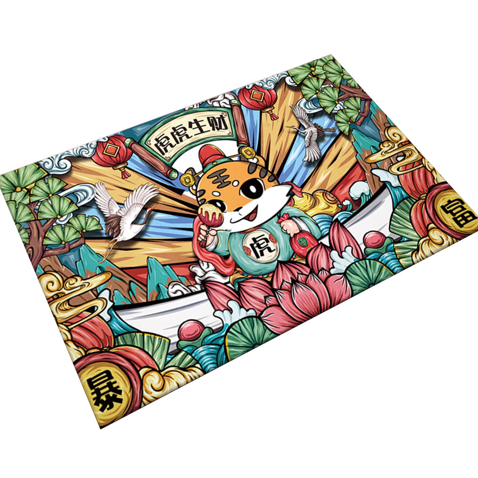 Lucky Tiger Pattern Non-Slip Door Mat - Soft Plush Floor Rug for Home Entrance, Carpet Elastic for Indoor/Outdoor Use - Perfect for New Year Decor & Daily Home Protection