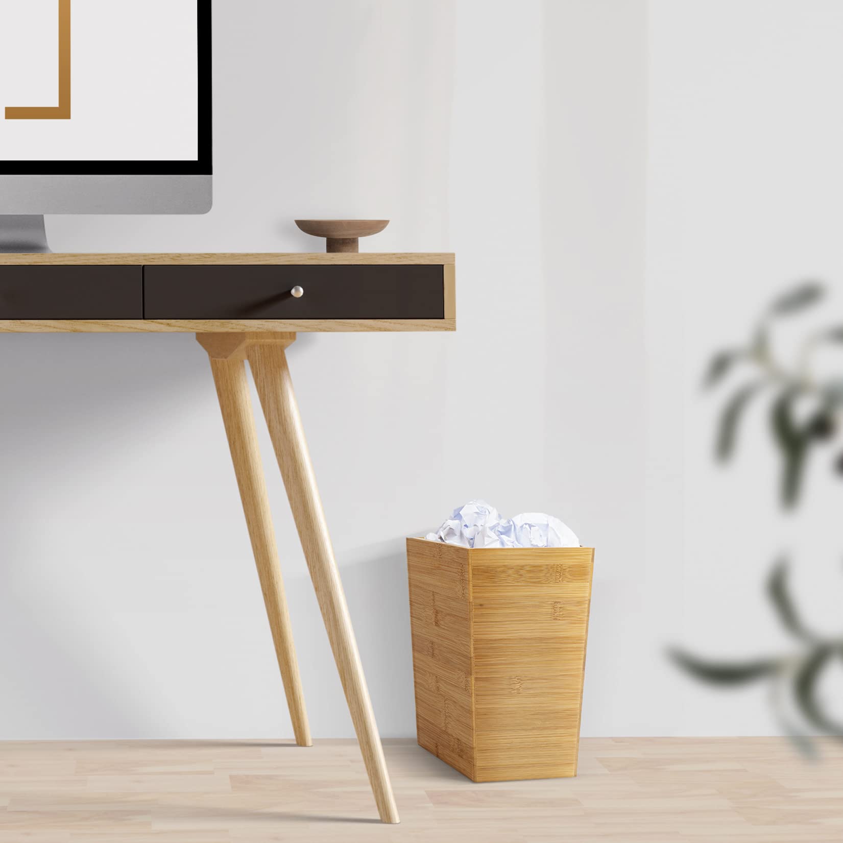 Wooden Trash Can Slim Waste Bin - Eco-Friendly Wooden Rubbish Bin for Home, Office, Kitchen & Bathroom | Perfect for Small Spaces & Recycling Paper Waste