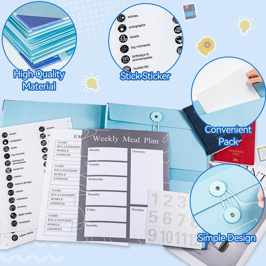 Document Organizer Folio with Pockets - Essential Binder for Home, School & Office - Blue File Organizer for Important Papers | Perfect for Emergency Preparedness, Homeschooling & Office Organization