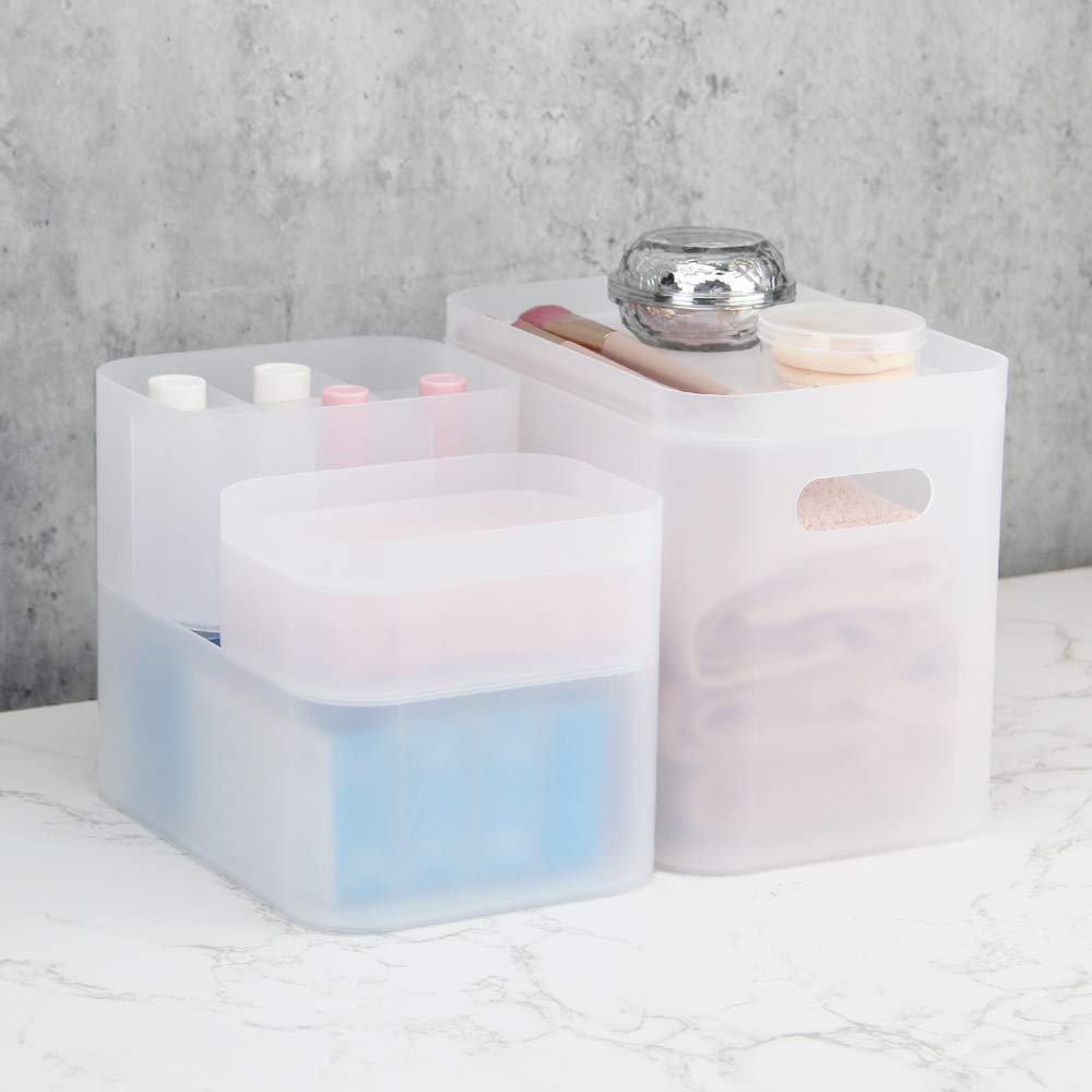 Poeland Stackable Desk Organizer Set of 6 - Makeup Storage Box, Office Supply Organizer for Cosmetics, Stationery & Small Items | Perfect for Vanity, Bathroom Counter & Workspace Organization