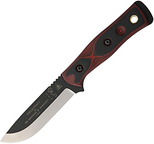 Tops Knives Fieldcraft Survival Knife - G-10 Handle (Red/Black) for Bushcraft, Camping & Outdoor Adventures - Durable Fixed Blade Hunting Knife for Wilderness Survival & Tactical Use