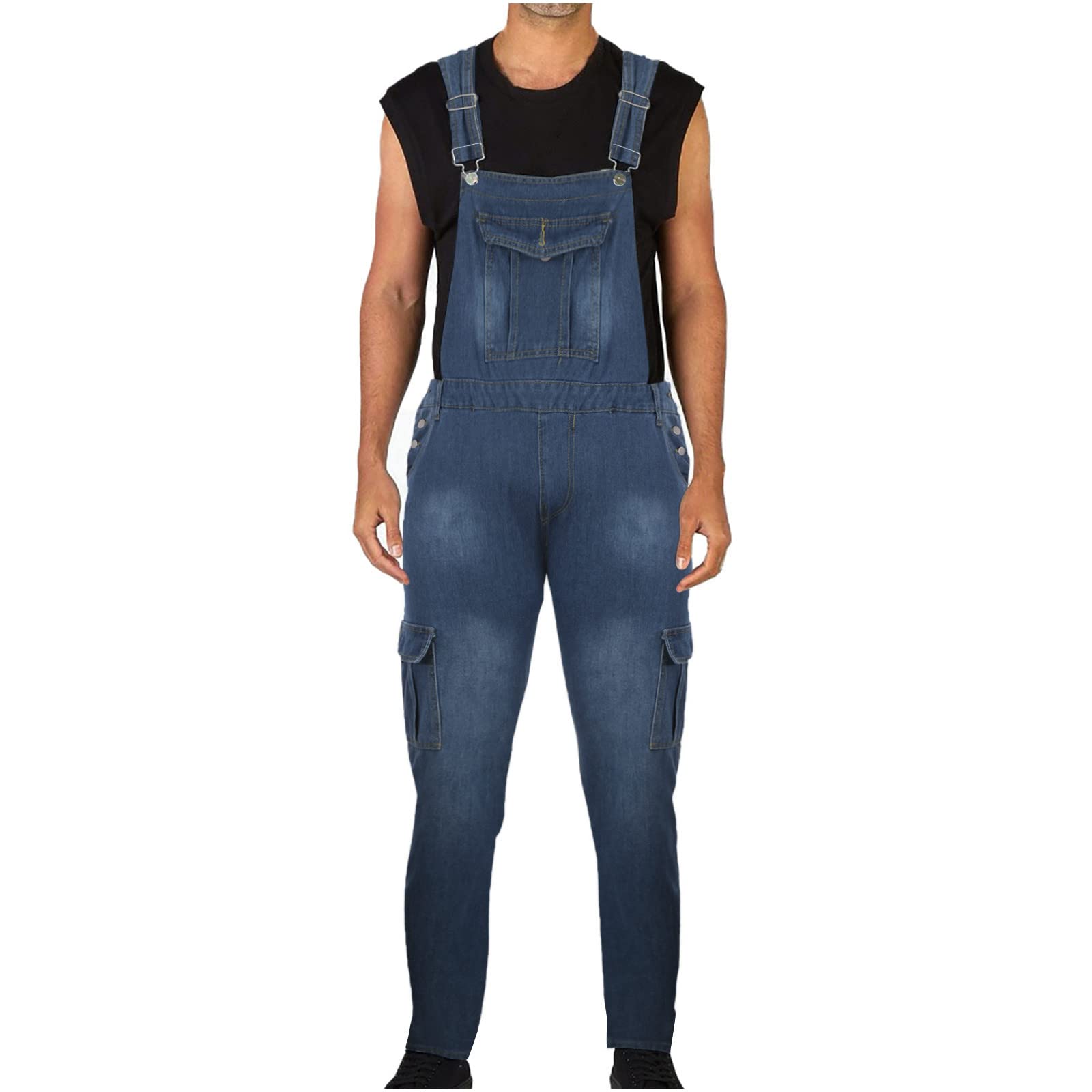 Men's Classic Denim Overalls with Multiple Pockets - Straight Fit Bib Overalls for Work & Casual Wear | Durable Cargo Jeans for Farming, DIY Projects & Outdoor Activities