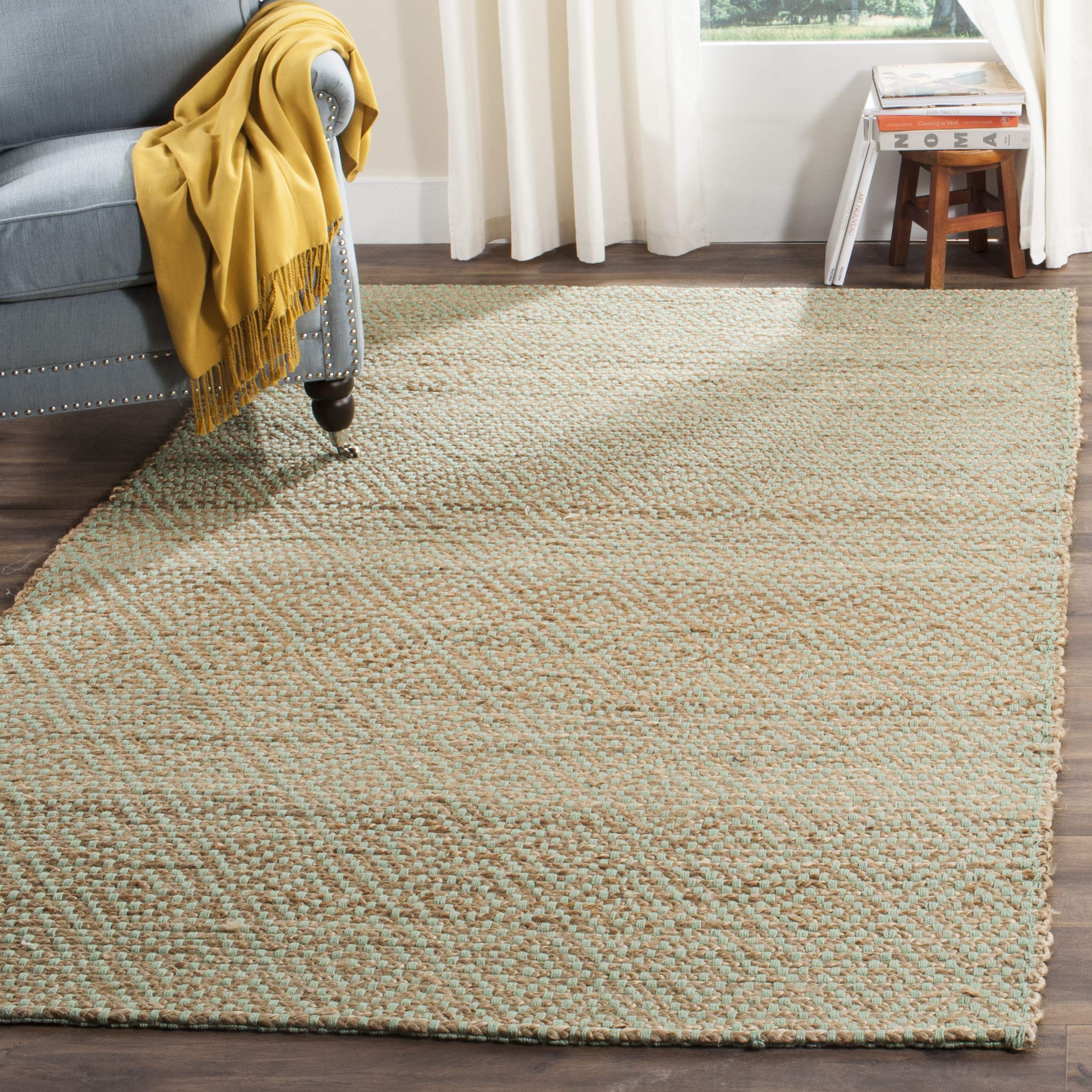 SAFAVIEH Handmade Jute Natural Fiber Accent Rug - 4' x 6' Natural & Green, Eco-Friendly Floor Mat for High Traffic Areas | Perfect for Entryway, Living Room, Bedroom, Home Office & Dining Room Decor (NF453A)
