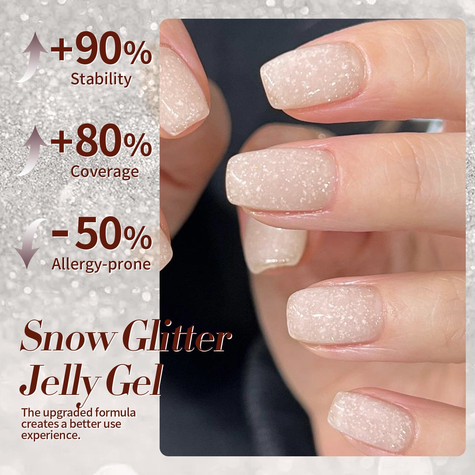 Nude Snow Glitter Jelly Gel Polish 15ml - Long Lasting Nail Polish for Winter & Holiday Nail Art - Perfect for Christmas Parties, New Year Celebrations & Special Occasions
