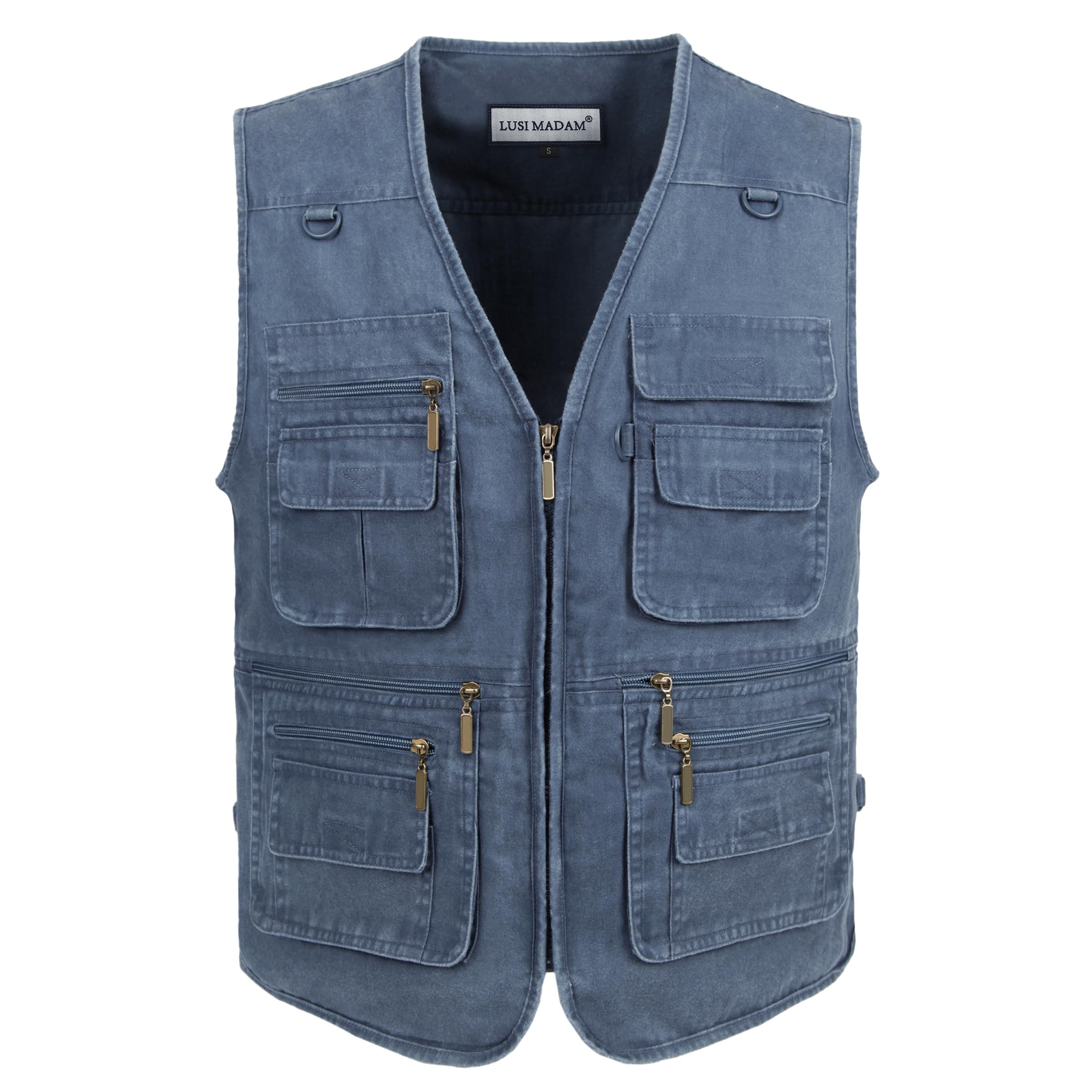 Men's Stone Washed Denim Fishing Vest with Multiple Pockets - Durable Workwear for Outdoor Activities, Camping & Hiking