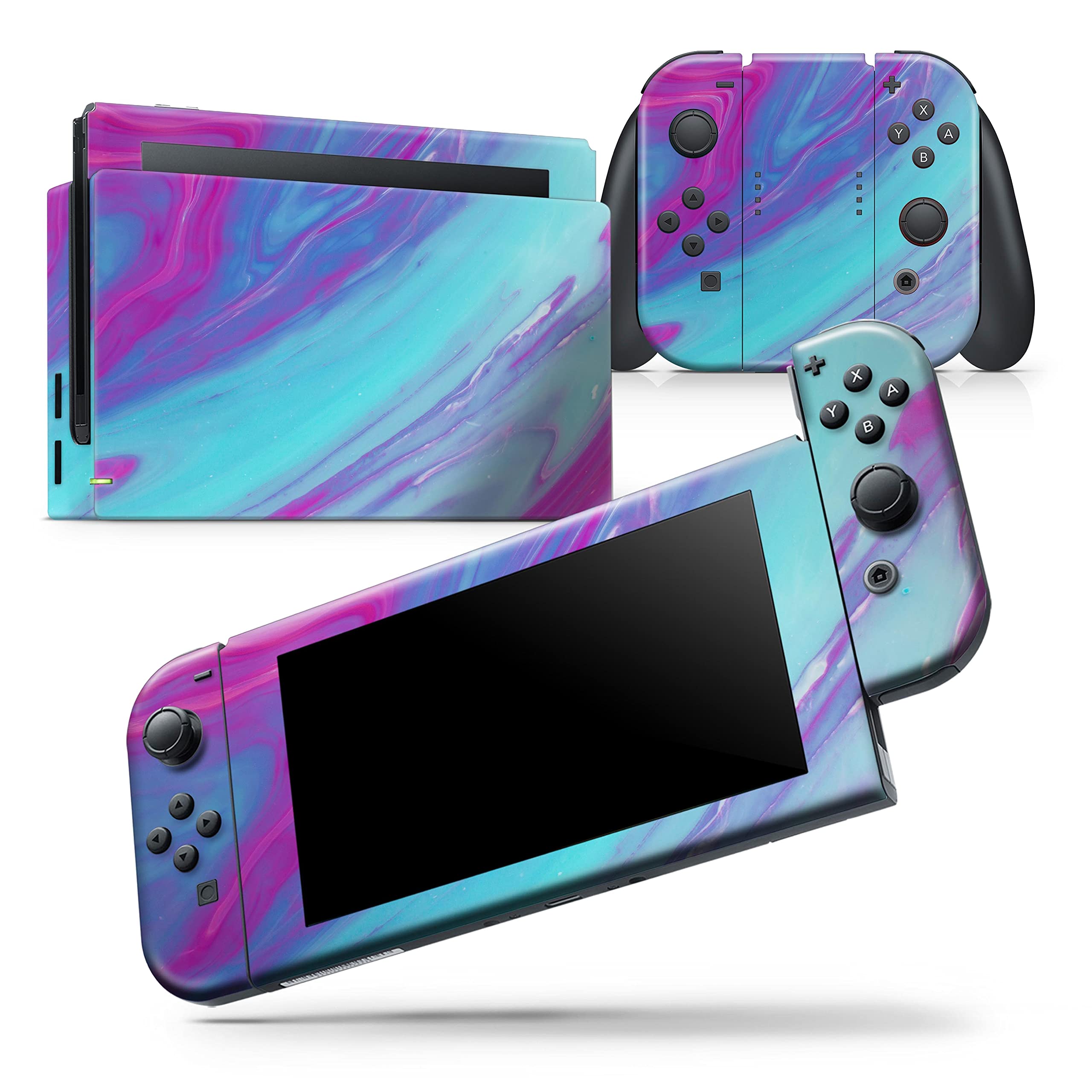 Nintendo Switch Pro Controller Skin - Scratch-Resistant Removable Vinyl Wrap Cover (Marble Pink & Ocean Blue) - Protective Decal for Gaming Accessories - Perfect for Travel, Gaming Sessions & Customization