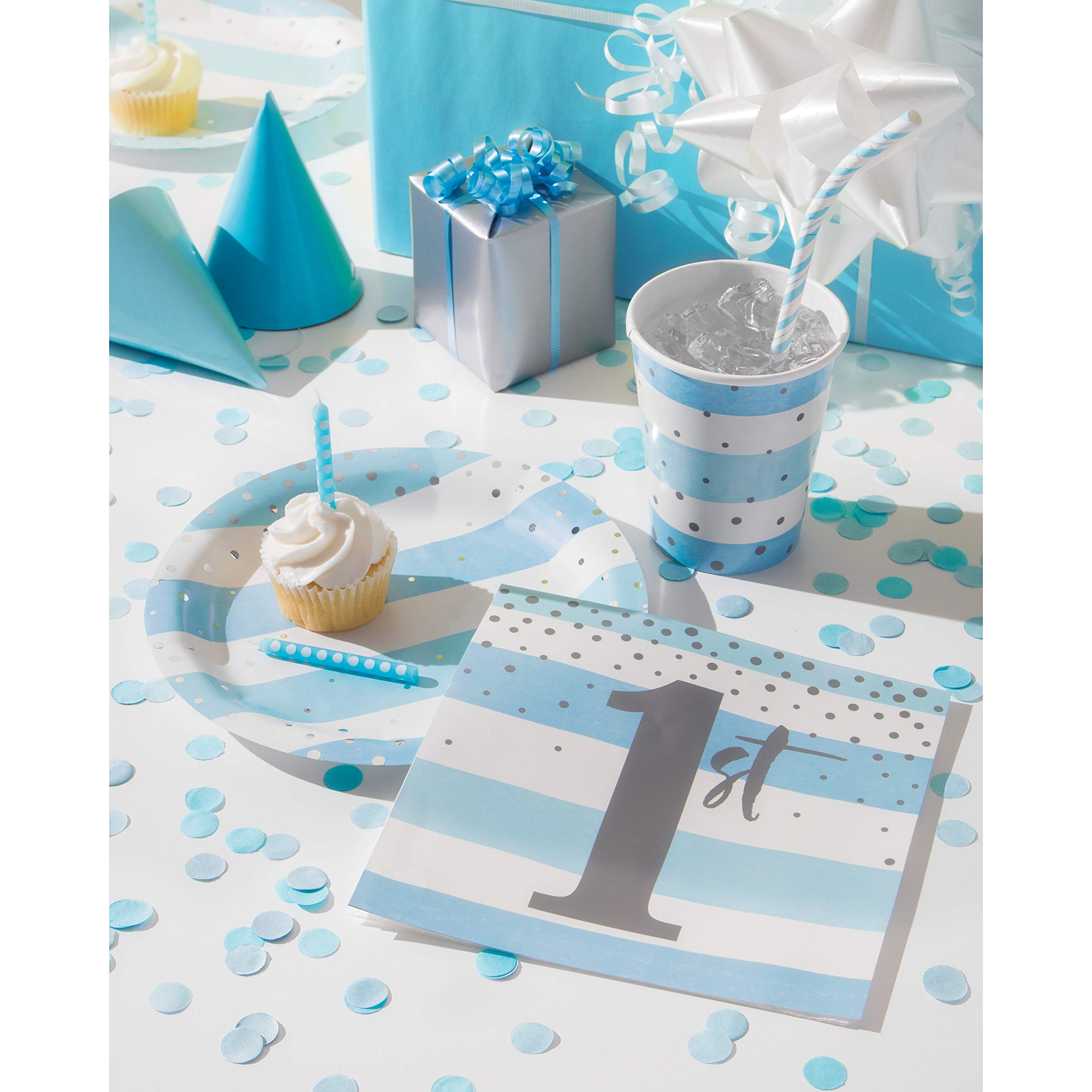 Creative Converting Blue & Silver Celebration Paper Plates - 8 Count Pack - Perfect for Birthday Parties, Baby Showers & Holiday Events