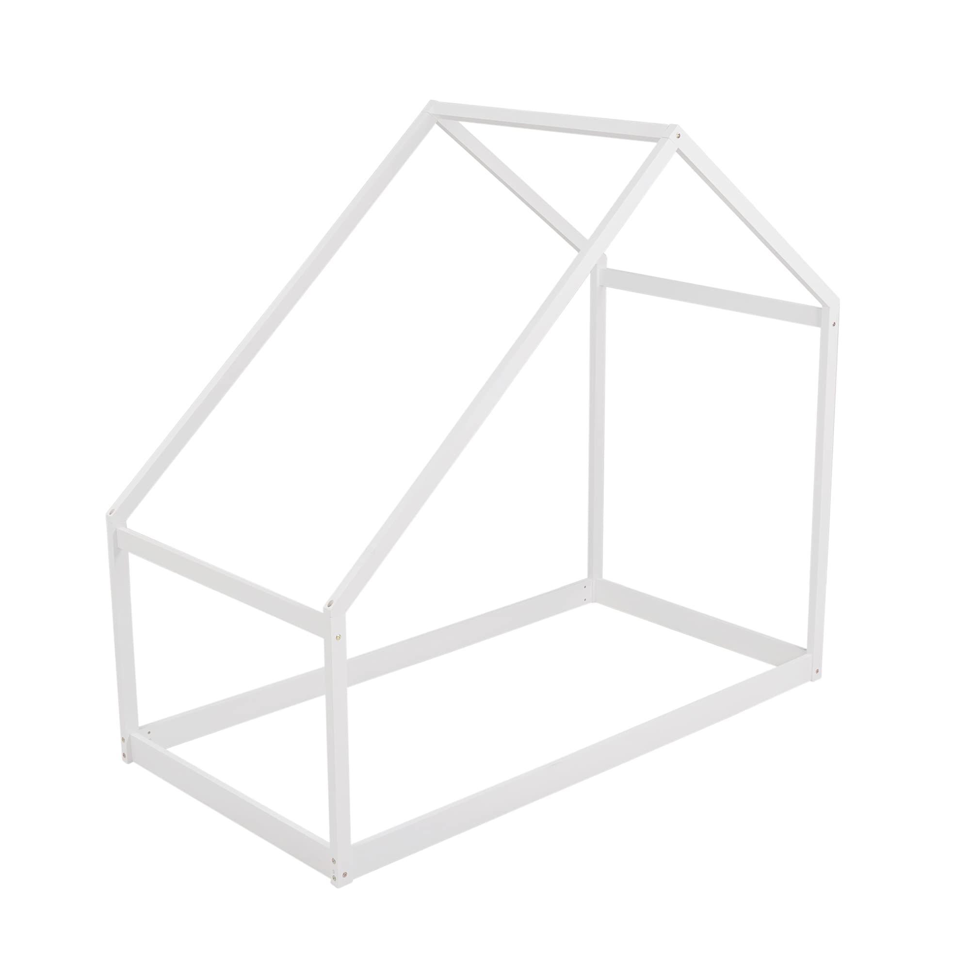SOFTSEA Twin Kids Bed Frame with Tent - Easy Assembly White for Playroom & Bedroom