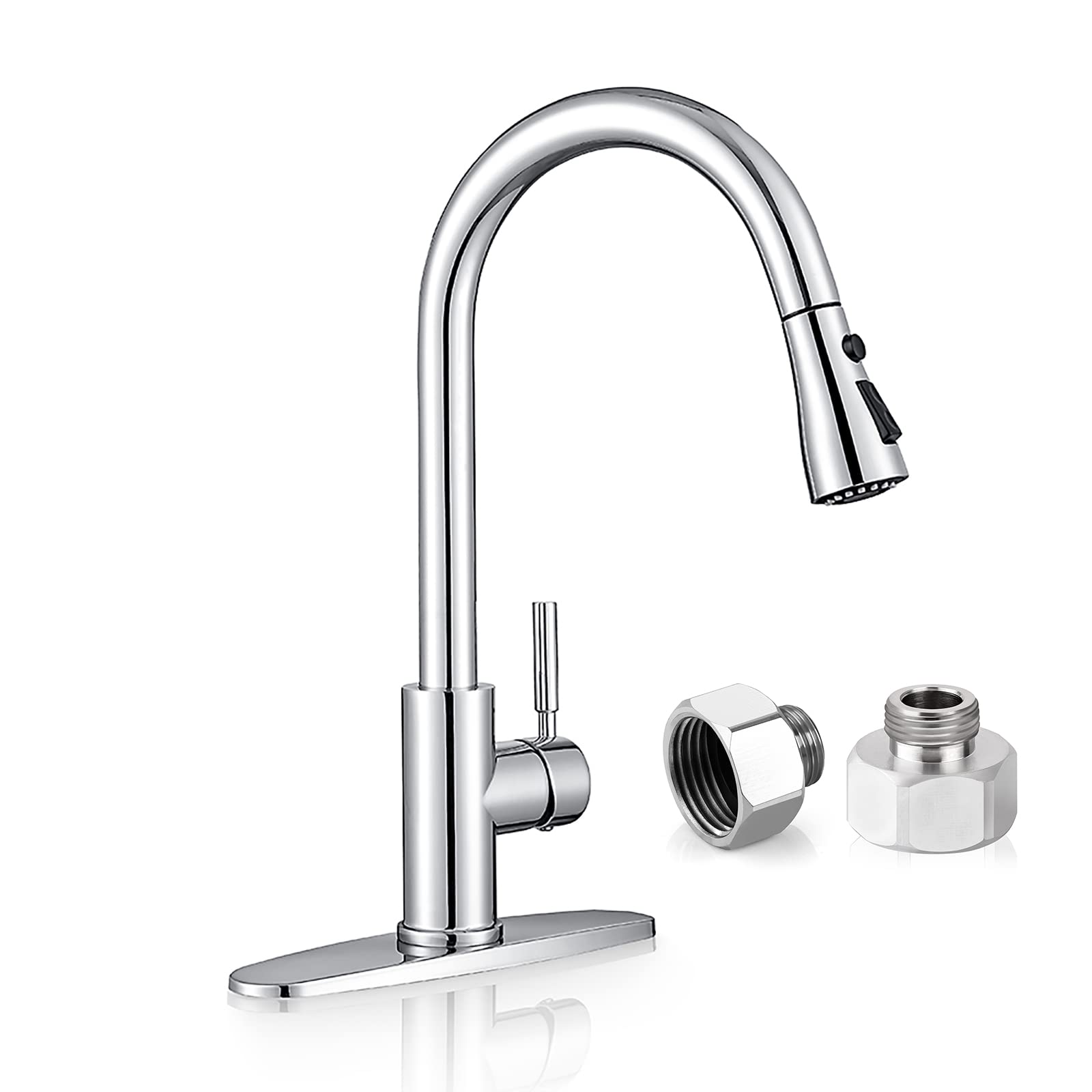 Stainless Steel Pull Down Kitchen Faucet with Sprayer - Single Handle RV Sink Faucet for 1 or 3 Hole Installation - Includes 1/2