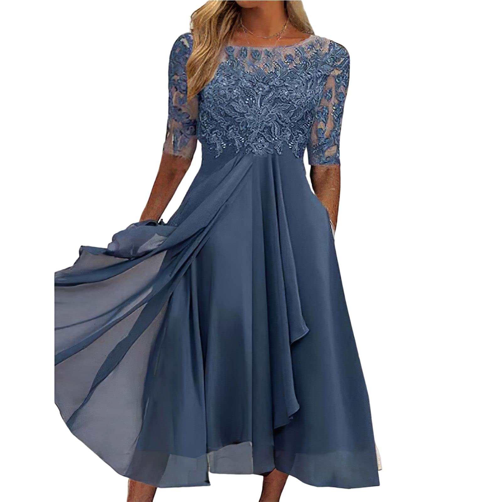 Elegant Short Sleeve Chiffon Midi Dress for Women - Flowy Bridesmaid & Wedding Guest Dress - Perfect for Summer Weddings, Garden Parties & Formal Events