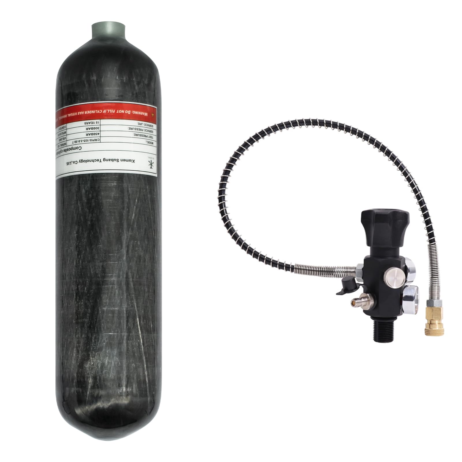 TUXING 3L 4500psi Carbon Fiber Air Tank - Empty PCP Air Bottle with Valve Regulator Gauge for Paintball, Airsoft & Scuba Diving | Portable High Pressure Air Storage for Outdoor Sports & Emergency Use