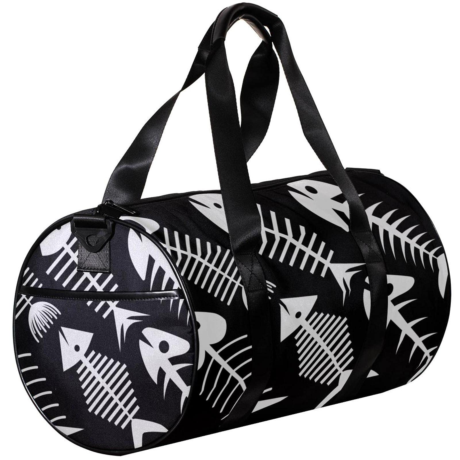 Small Travel Duffel Bag - Black & White Canvas Gym Bag with Fishbone Design | Lightweight Sports Duffel for Gym, Travel & Weekend Getaways