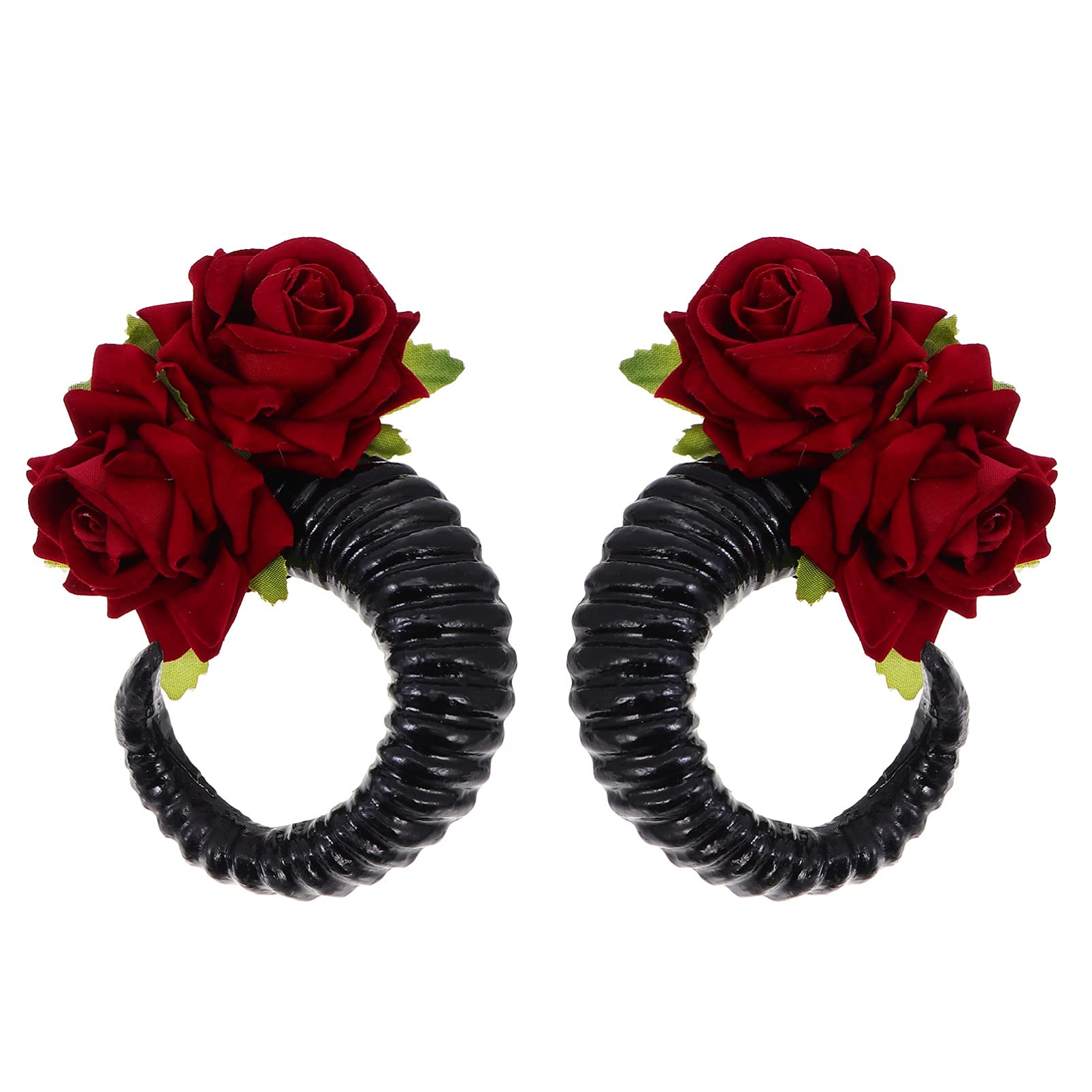 FRCOLOR Black Devil Sheep Horn Hair Clip with Red Rose - Gothic Cosplay Headband for Halloween, Party, and Costume Accessories | Perfect for Cosplay, Halloween Costumes, and Themed Parties