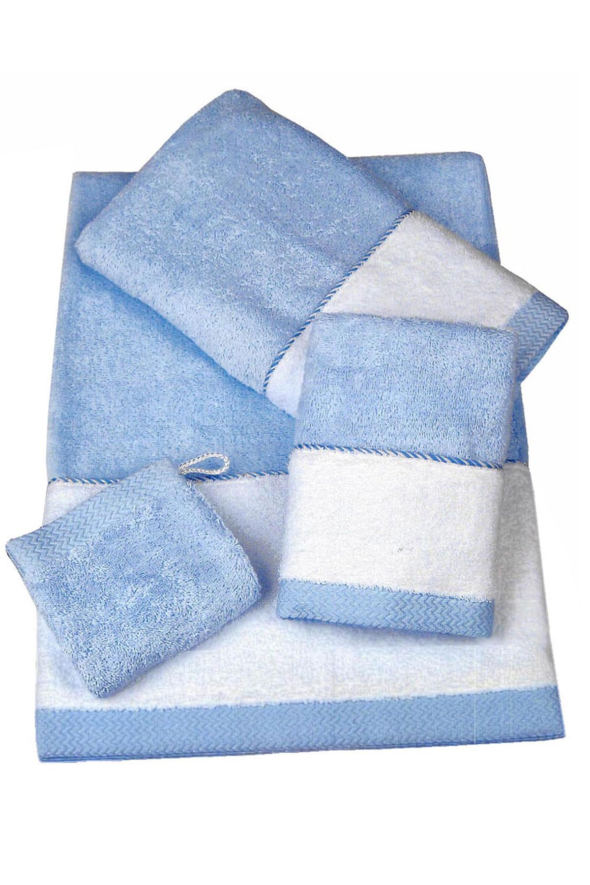 Premium 100% Egyptian Cotton Bath Towels - Ultra Soft & Highly Absorbent | Aria Blue-White with Elegant Border Piping | Made in Europe | Perfect for Spa, Luxury Hotels & Upscale Home Bathrooms