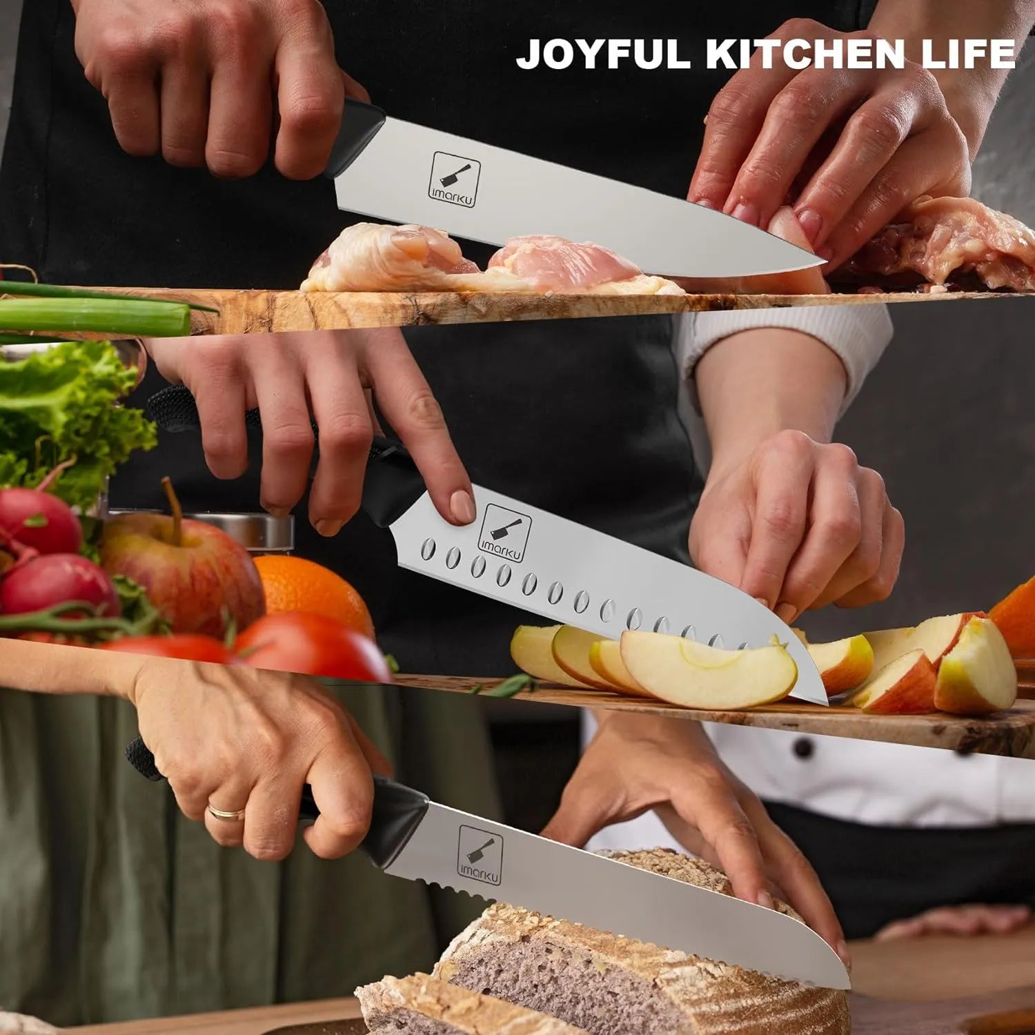 Premium 6-Piece Stainless Steel Knife Set with Black PP Handles - Sharp Kitchen Knives for Slicing, Dicing & Chopping - Perfect for Home Chefs & Cooking Enthusiasts