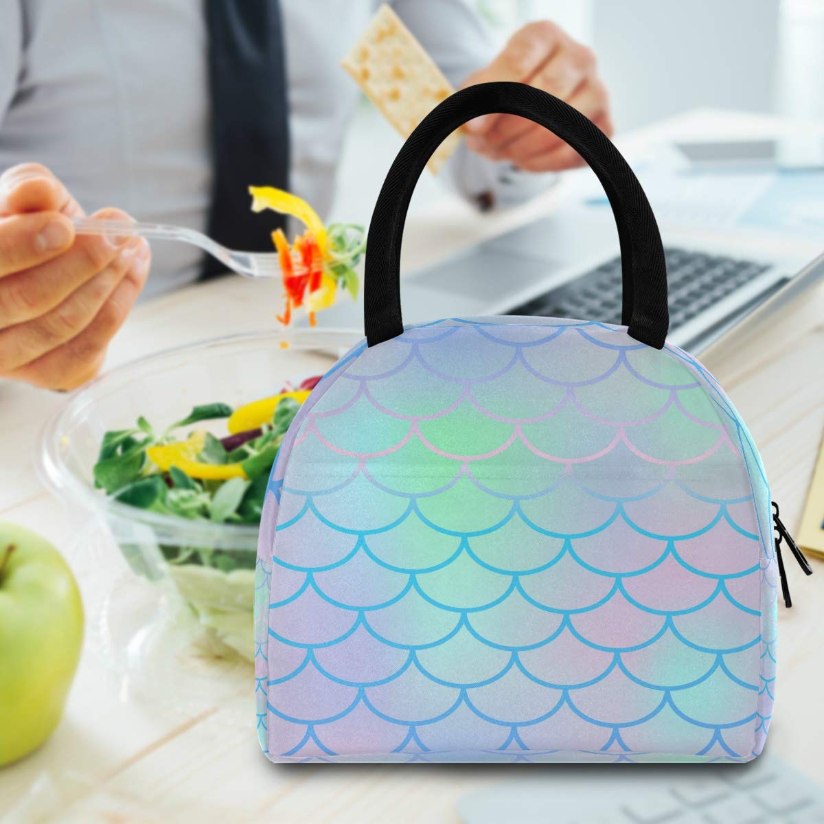 Blueangle Insulated Mermaid Lunch Bags for Women - Leakproof Cooler Tote in Blue, Yellow & Pink | Cute Lunch Box for Work, School & Beach Picnics