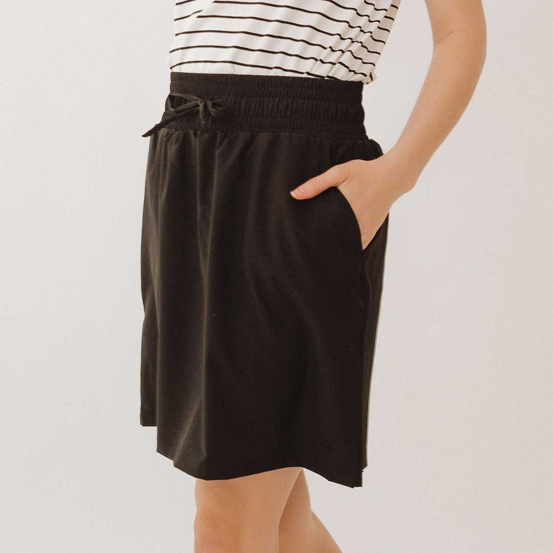 Cher Skirt for Women - Elegant Black Midi Skirt with Stretchy Waistband | Perfect for Office, Party & Casual Wear