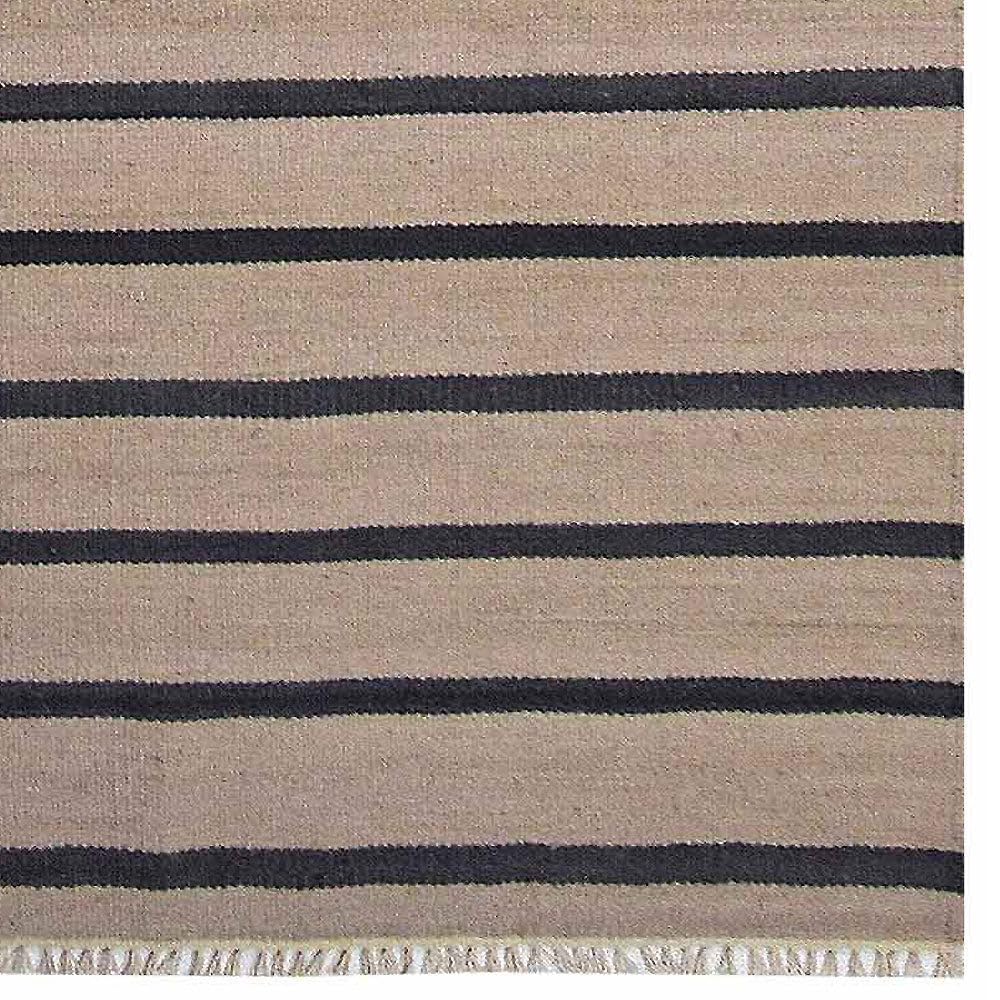 Hand Woven Flat Weave Kilim Wool Eco-Friendly Area Rug - 3'x13' Runner, Cream Charcoal, Contemporary Modern Design, Low Pile Handmade Carpet for Living Room, Hallway & Entryway | Sustainable Natural Fiber Floor Decor