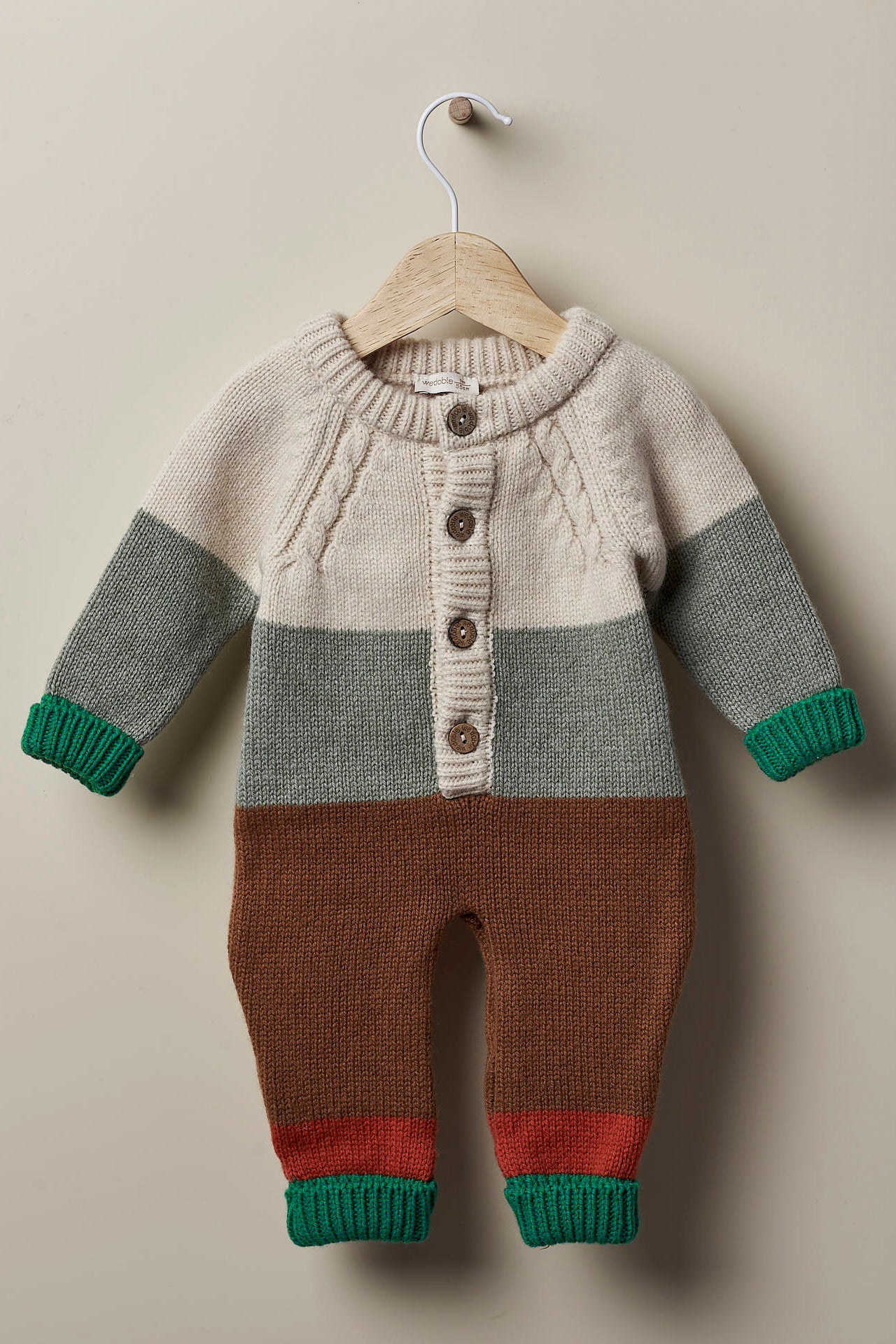 Leandro Beige & Green Striped Cashmere Knit Romper for Women - Soft & Cozy One-Piece Outfit for Casual Wear & Lounge