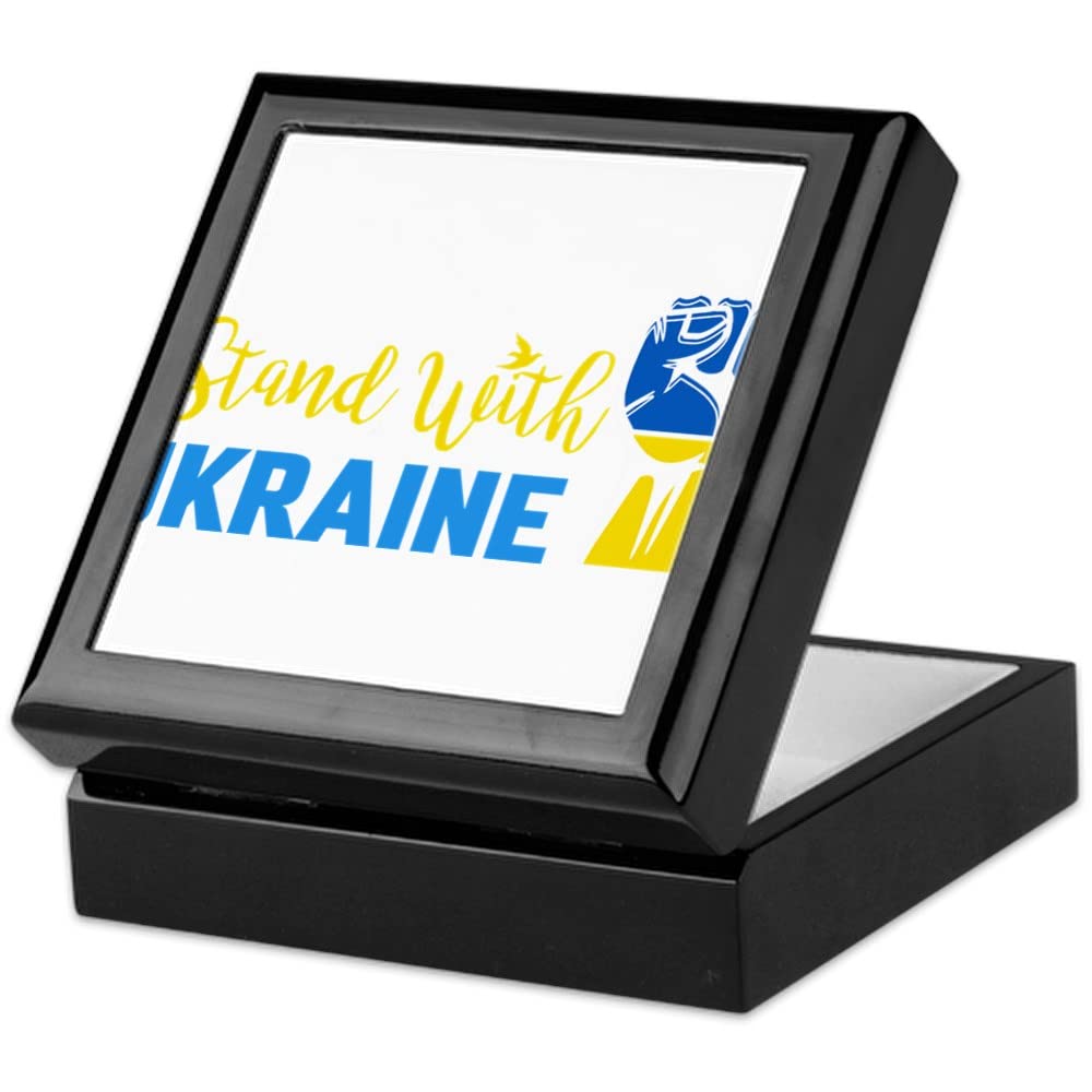 Stand with Ukraine Peace Women Power Keepsake Box - Handmade Hardwood Jewelry Storage Box with Velvet Lining - Perfect for Jewelry, Mementos & Gift Giving (Home Decor, Wedding Keepsake, Travel Jewelry Case)