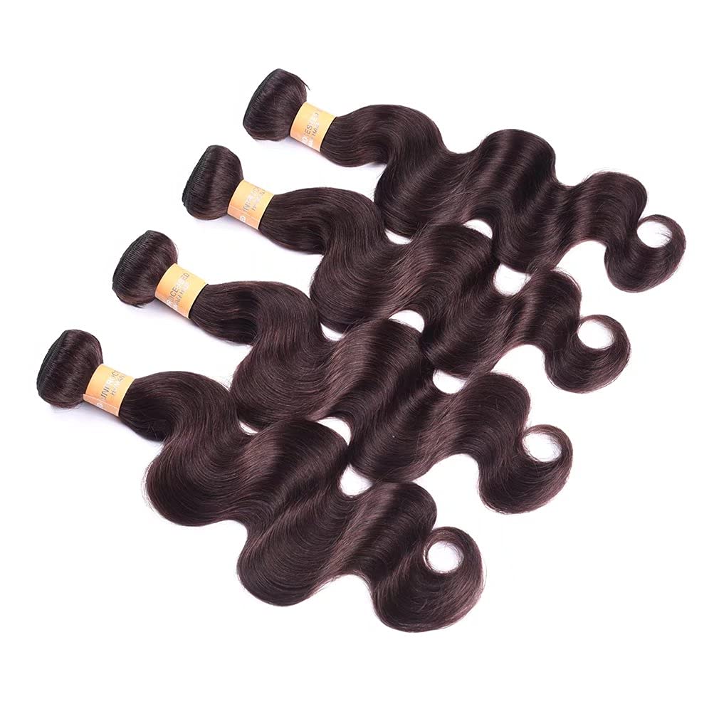 Brazilian Virgin Human Hair Bundles 4Pcs - #2 Dark Brown Body Wave Weft Extensions (18