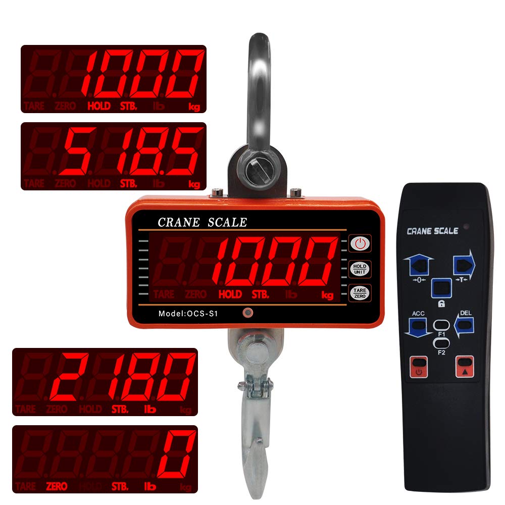OCS-S1 Digital Hanging Scale - High Precision 1000KG/2000LBS Industrial Electronic Hook Scale for Heavy Duty Weighing | Perfect for Warehouse, Shipping, Farm & Construction Use