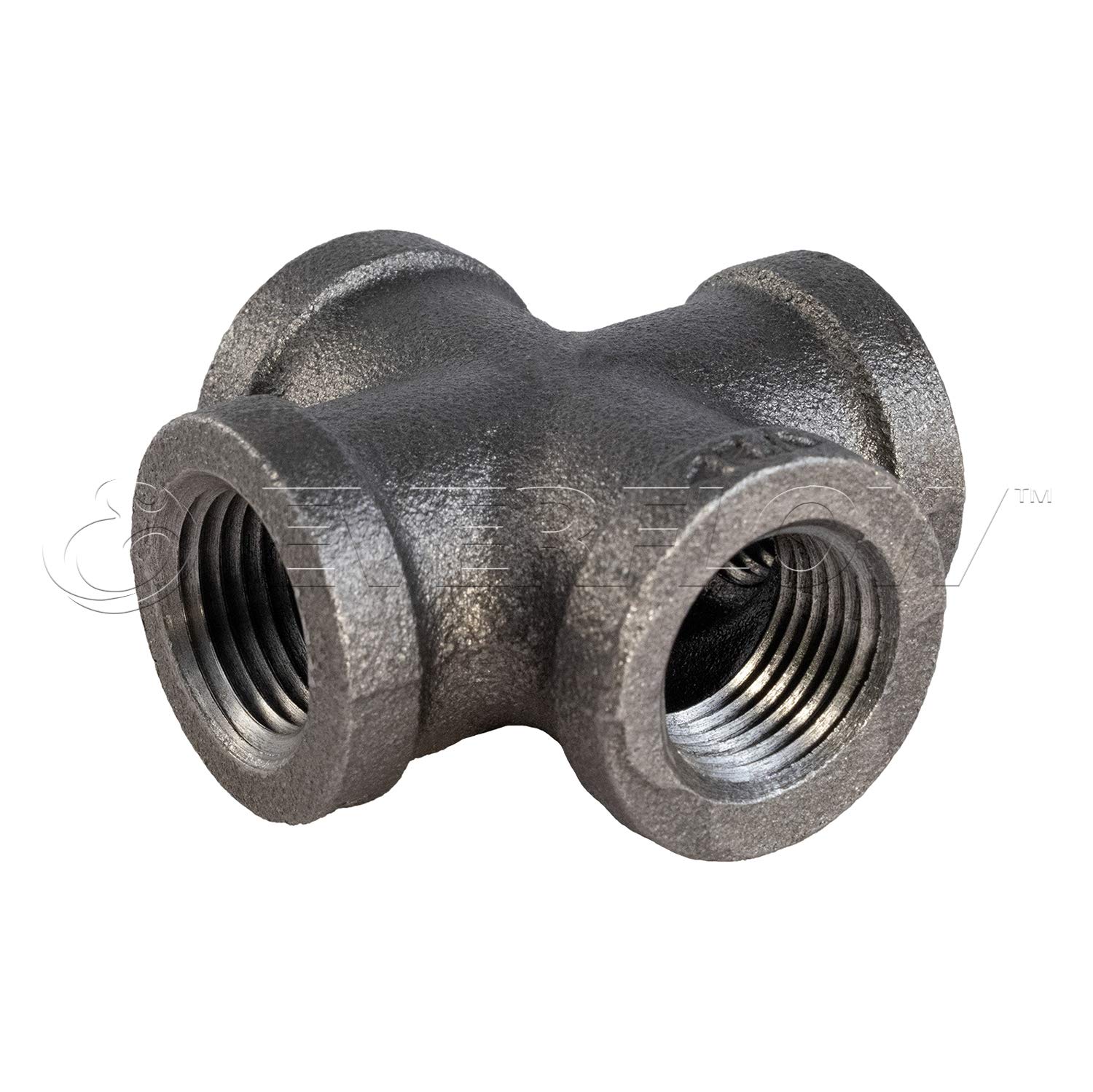 3/4 Inch Black Malleable Iron Cross Fitting - Heavy Duty Pipe Connector for Plumbing, HVAC, and Industrial Applications - Perfect for Water, Gas, and Steam Systems