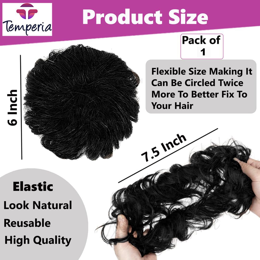 Stylish Juda Hair Buns & Messy Bun Hair Extensions for Women - Fake Donut Maker Scrunchies with Elastic Band (Black, 1PC) - Perfect for Updos, Ponytails & Everyday Hairstyles