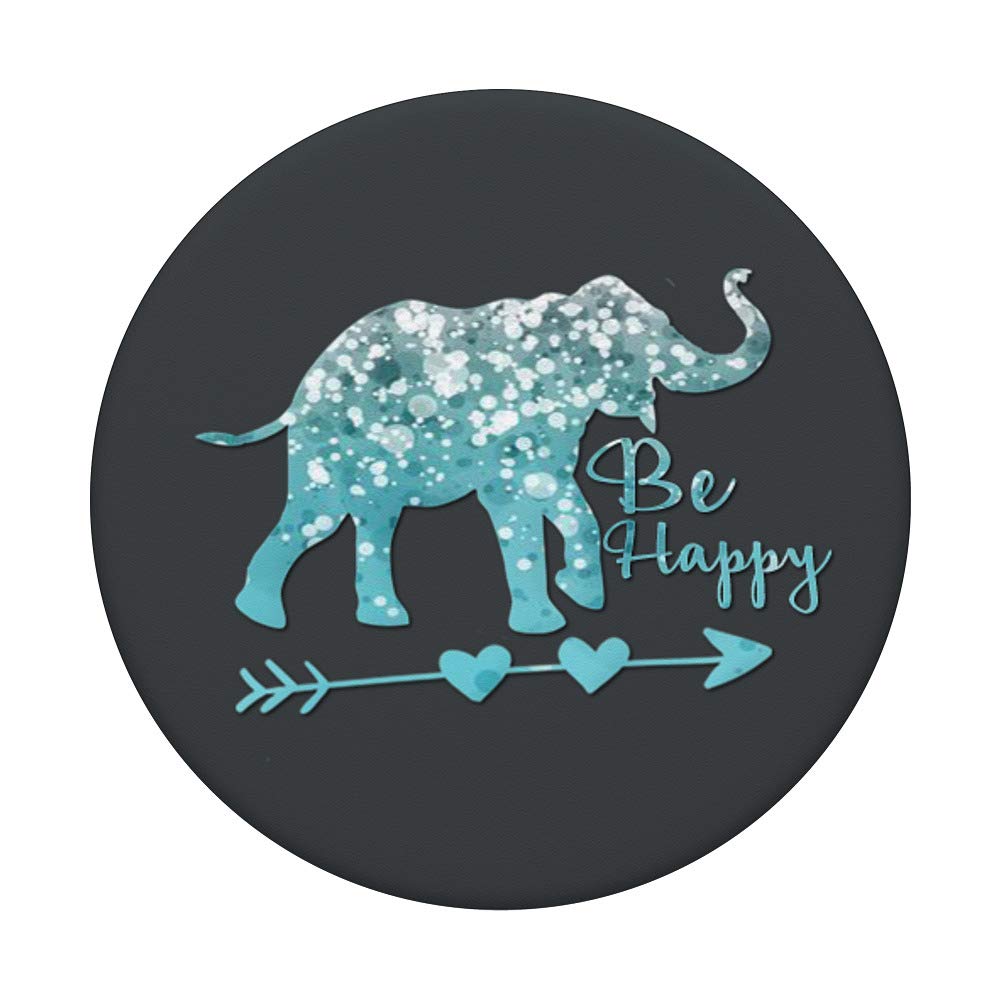 Silver Light Blue Elephant Phone Grip - Swappable PopGrip for iPhone & Android, Dark Gray Be Happy Design - Perfect for Travel, Work, and Everyday Use