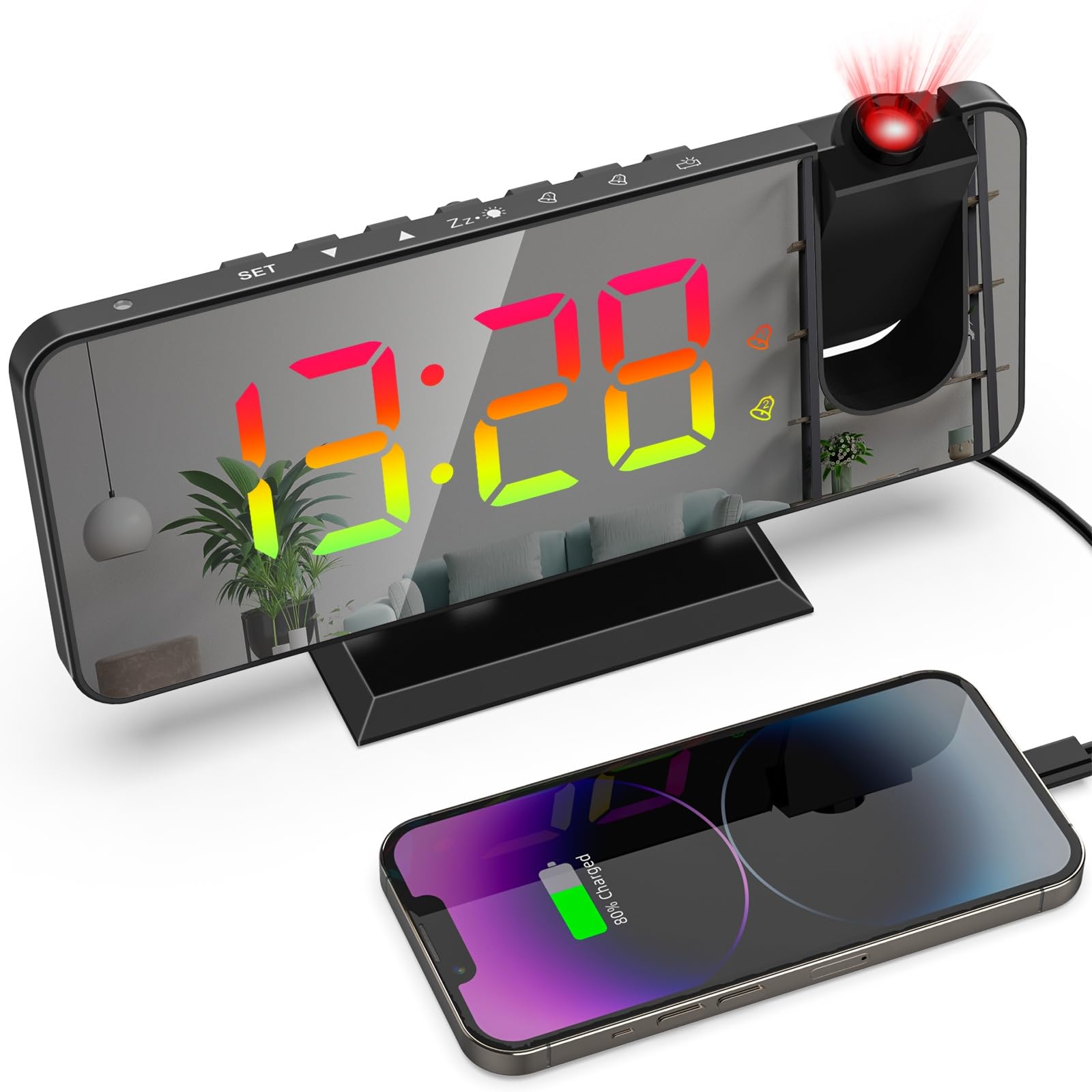 180° Rotatable Projection Alarm Clock with 7.4