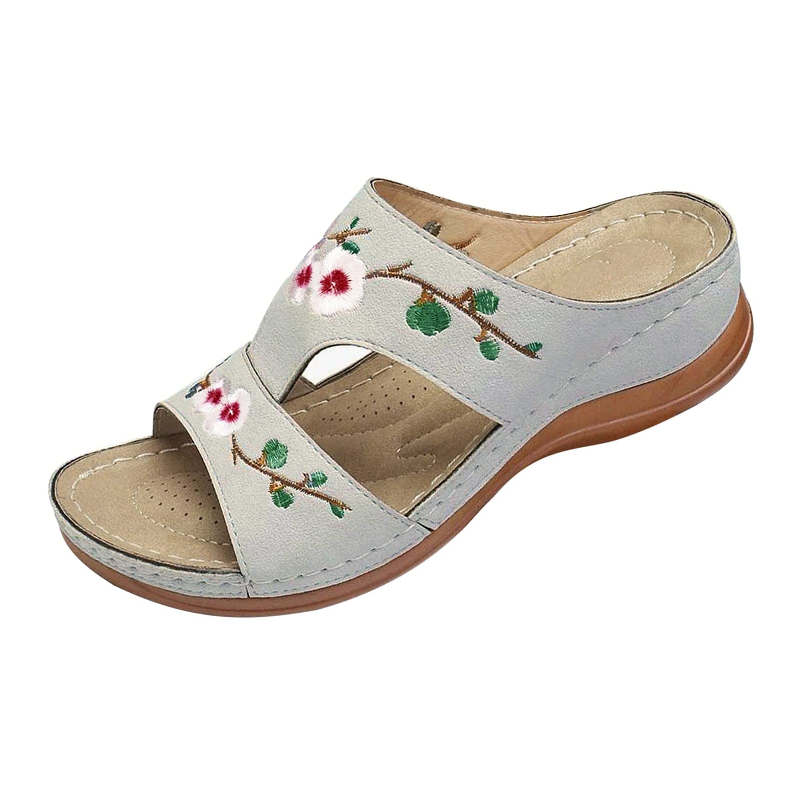 Women's Summer Wedge Sandals with Floral Embroidery - Comfortable Heel Shoes for Hiking, Walking & Outdoor Activities | Fashionable Ladies Footwear for Beach, Travel & Casual Wear