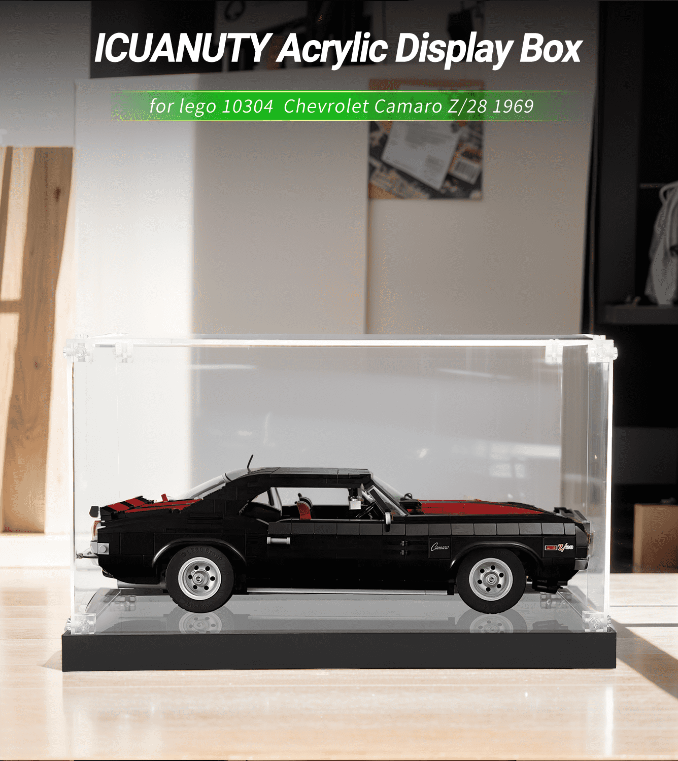 LEGO Creator Chevrolet Camaro Z28 10304 Display Case - Premium Acrylic Showcase for LEGO Car Models - Perfect for Home Decoration, Office Display & Collector's Showcase