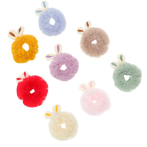 8Pcs Cute Plush Rabbit Ear Hair Ties - Soft Furry Hair Bands for Girls & Women - Perfect for School, Parties & Everyday Hair Accessories