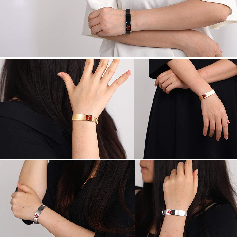 Supcare Customizable Medical Alert Bracelets for Women & Men - Includes Medical ID Card & Gift Wrapping | Emergency Medical Jewelry for Allergies, Diabetes, Heart Conditions & Daily Wear