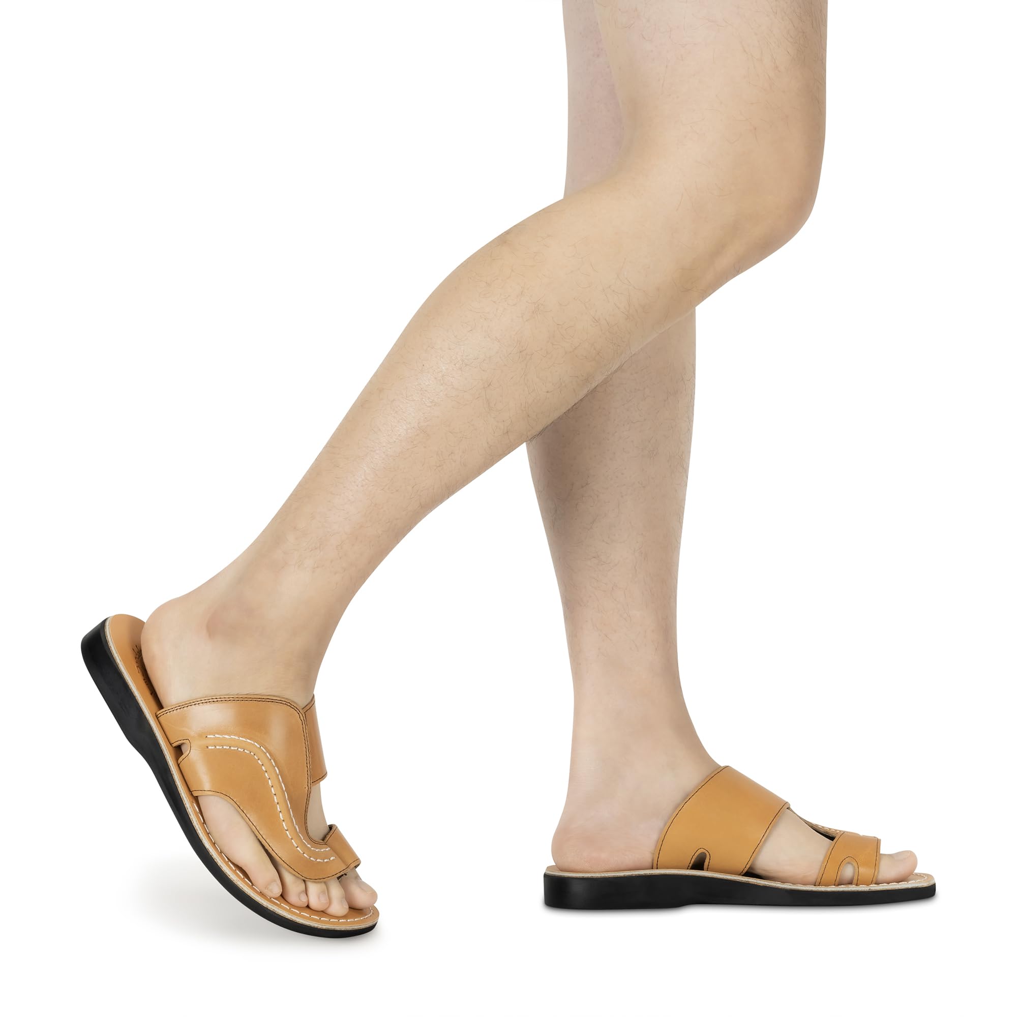 Peter Men's Leather Toe Strap Sandals - Comfortable Casual Slide Sandals for Summer, Beach, and Outdoor Walking