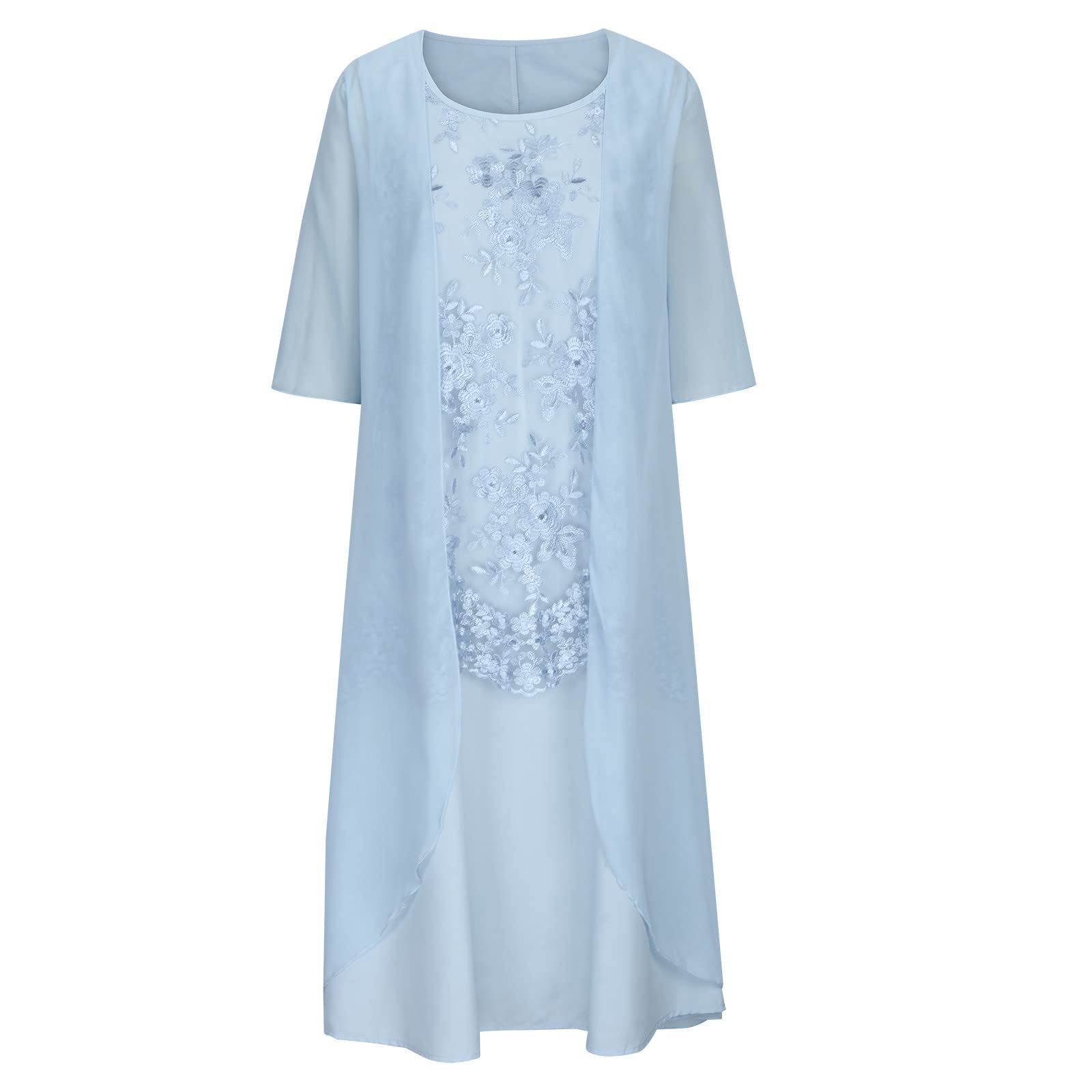 Floral Embroidered Midi Dress & Chiffon Cardigan Set - Women's Plus Size Two-Piece Outfit for Wedding Guest, Party, and Special Occasions