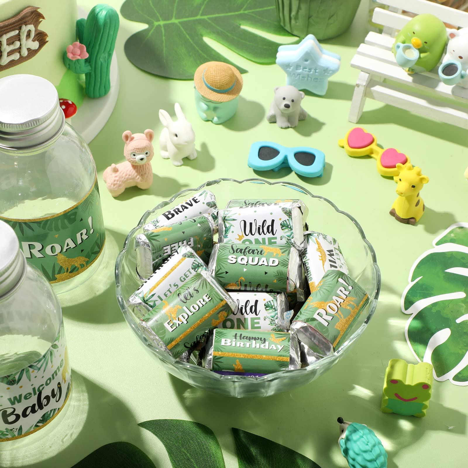90-Piece Jungle Animal Candy Wrappers - Safari Baby Shower & Wild One Birthday Party Favors - Waterproof Stickers for Candy Bars, Cupcakes & Treat Bags - Perfect for Baby Showers, Safari Themed Parties & Kids Birthday Decorations