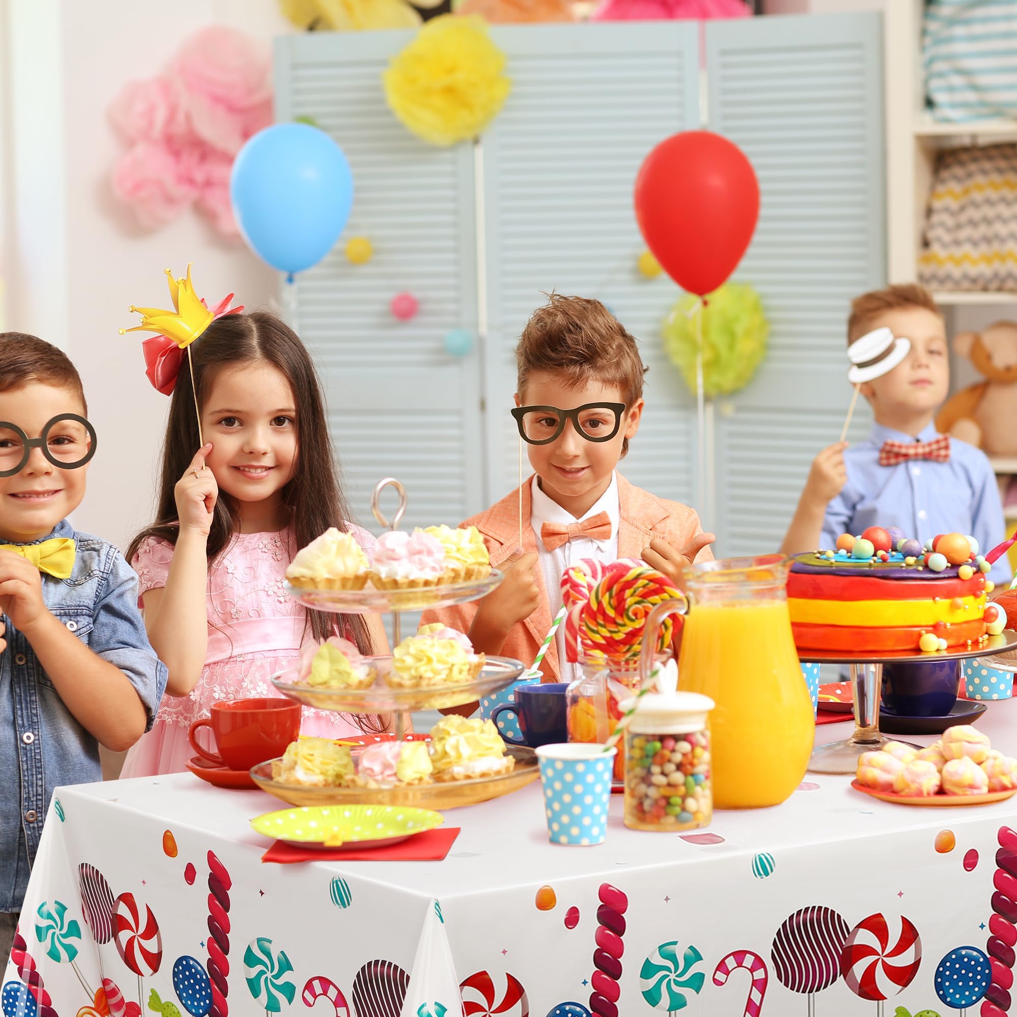 1 Pack Candy Table Cover - Lollipop Plastic Tablecloth for Girls Baby Shower, Christmas, Birthday Party Decorations | Sweet Candyland Theme Party Supplies for Kids, Baby Showers & Holiday Celebrations
