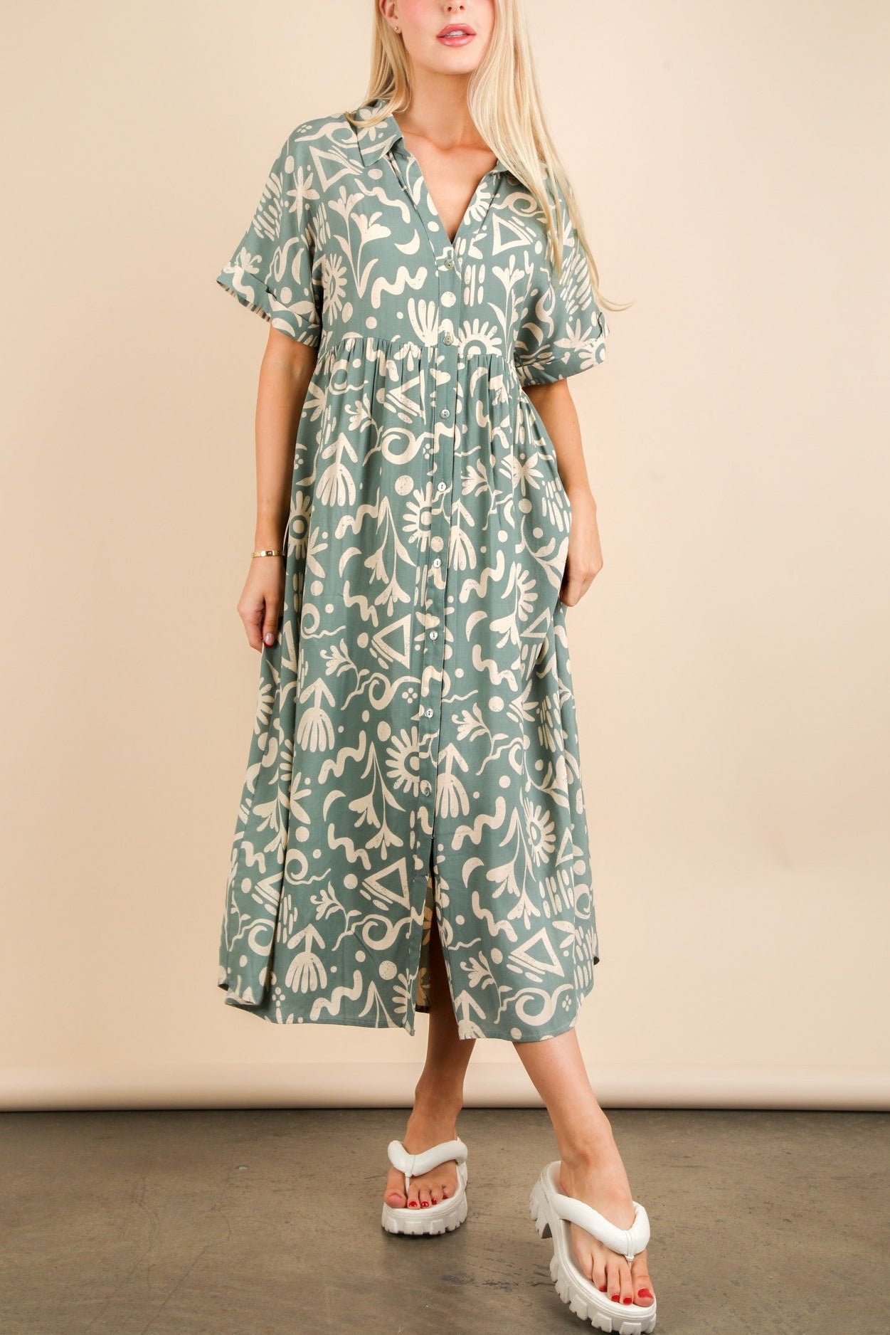 Taking Shape Midi Dress in Sage Green - Flowy A-Line Summer Dress for Women | Perfect for Beach Vacations, Brunch Dates & Casual Outings